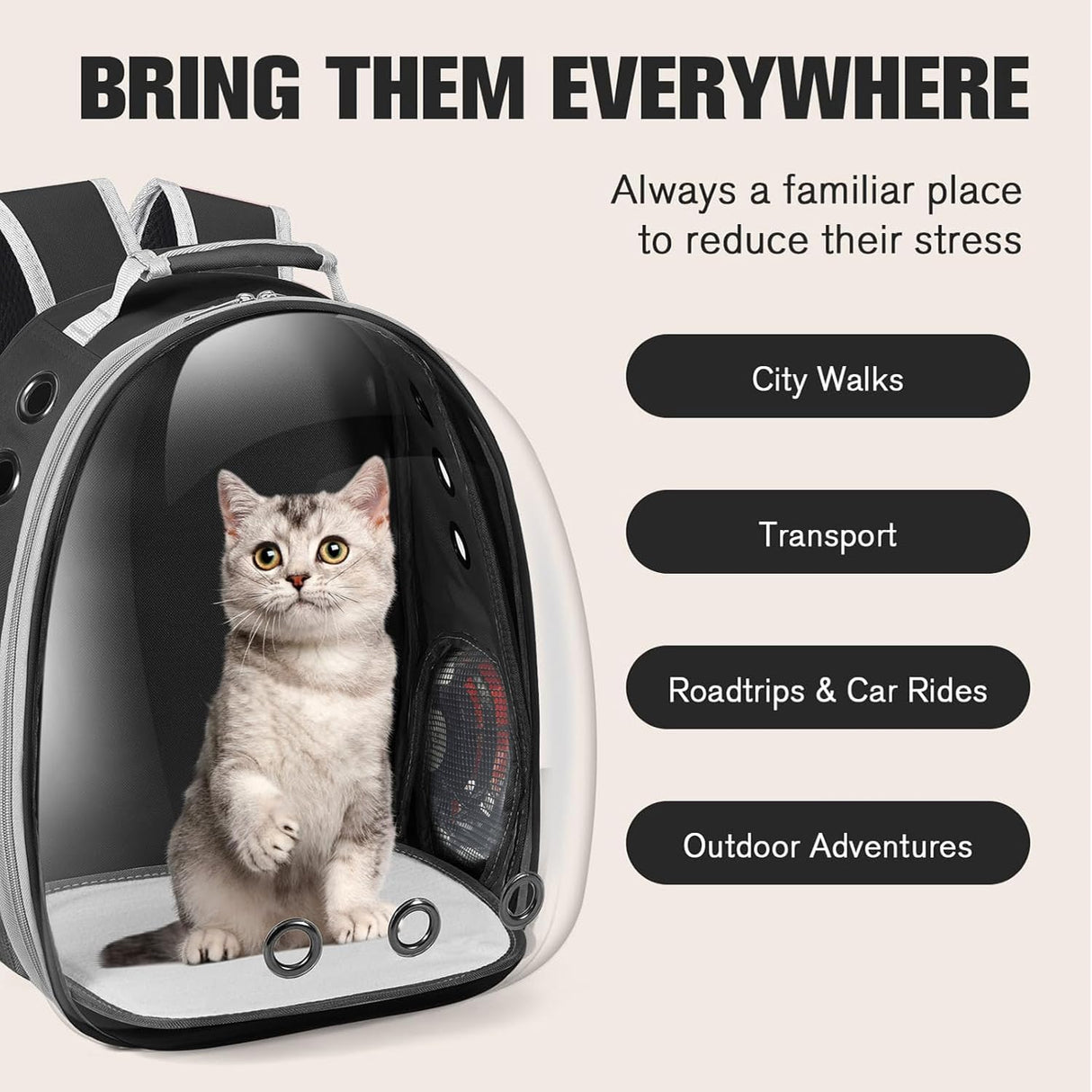 Cooling Fan Pet Backpack Carrier,Airline Approved Transparent Bubble Backpack for Cats, Dogs, Puppies Built-in Side Fan for Active Ventilation & Comfort Travel and Outdoor (Black)