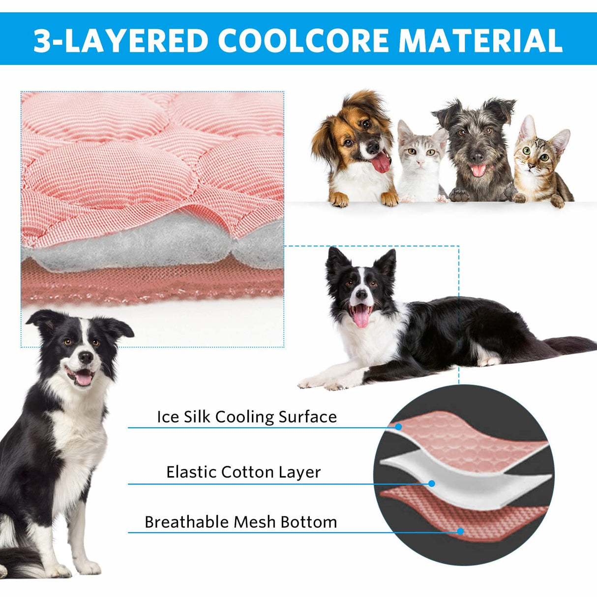 Mannice Dog Cooling Mat, Pet Cooling Mat for Dogs Cooling Blanket for Dogs Dog Cooling Pad for Kennels, Crates, Cars, Indoor & Outdoor Ice Silk Cooling Mat for Extra Large Dogs (Pink, XL(40 * 28"))