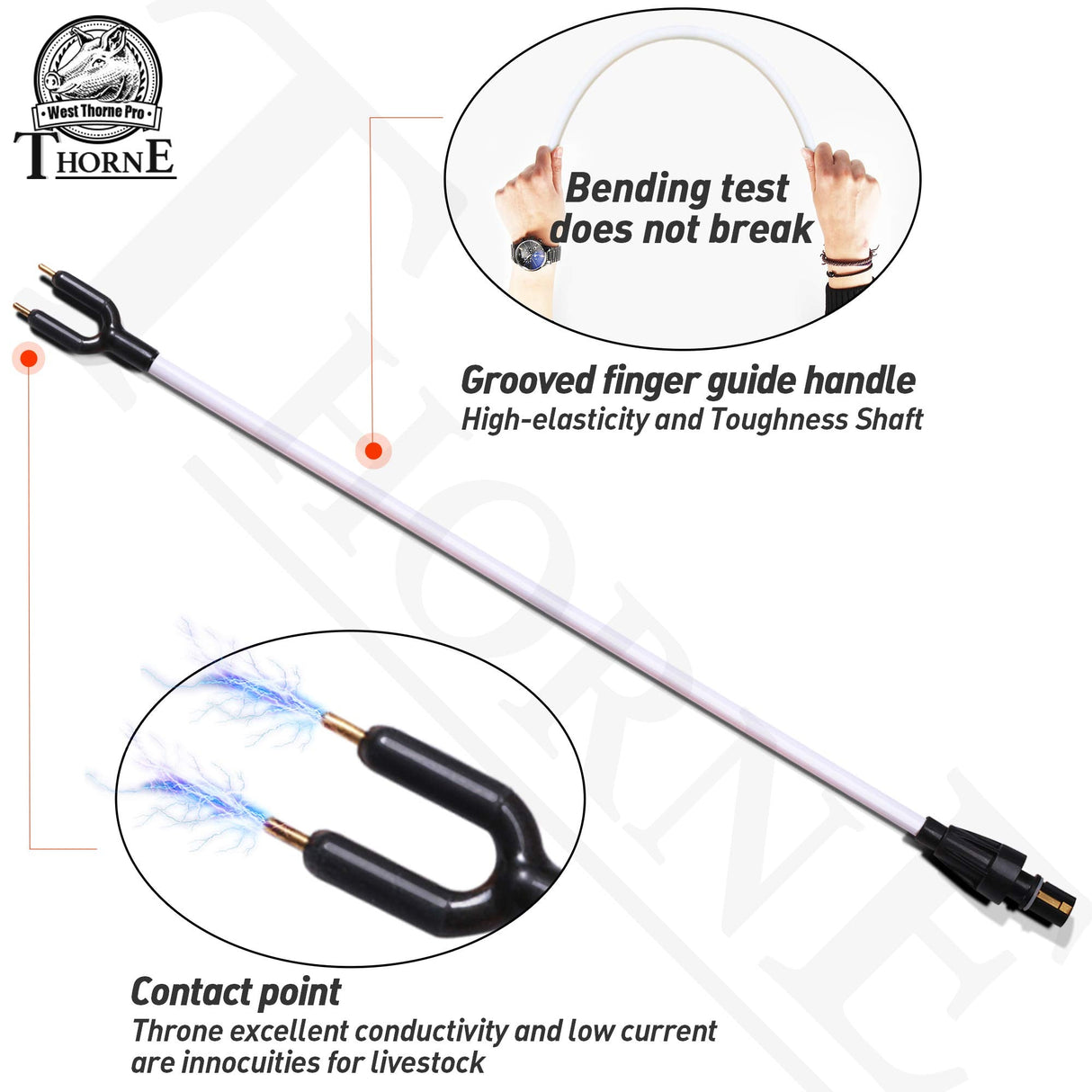 West Thorne Pro Livestock Prod, Newest Waterproof Cattle Prod Stick with LED Light,Rechargeable Electric Livestock Prod(33.8in)