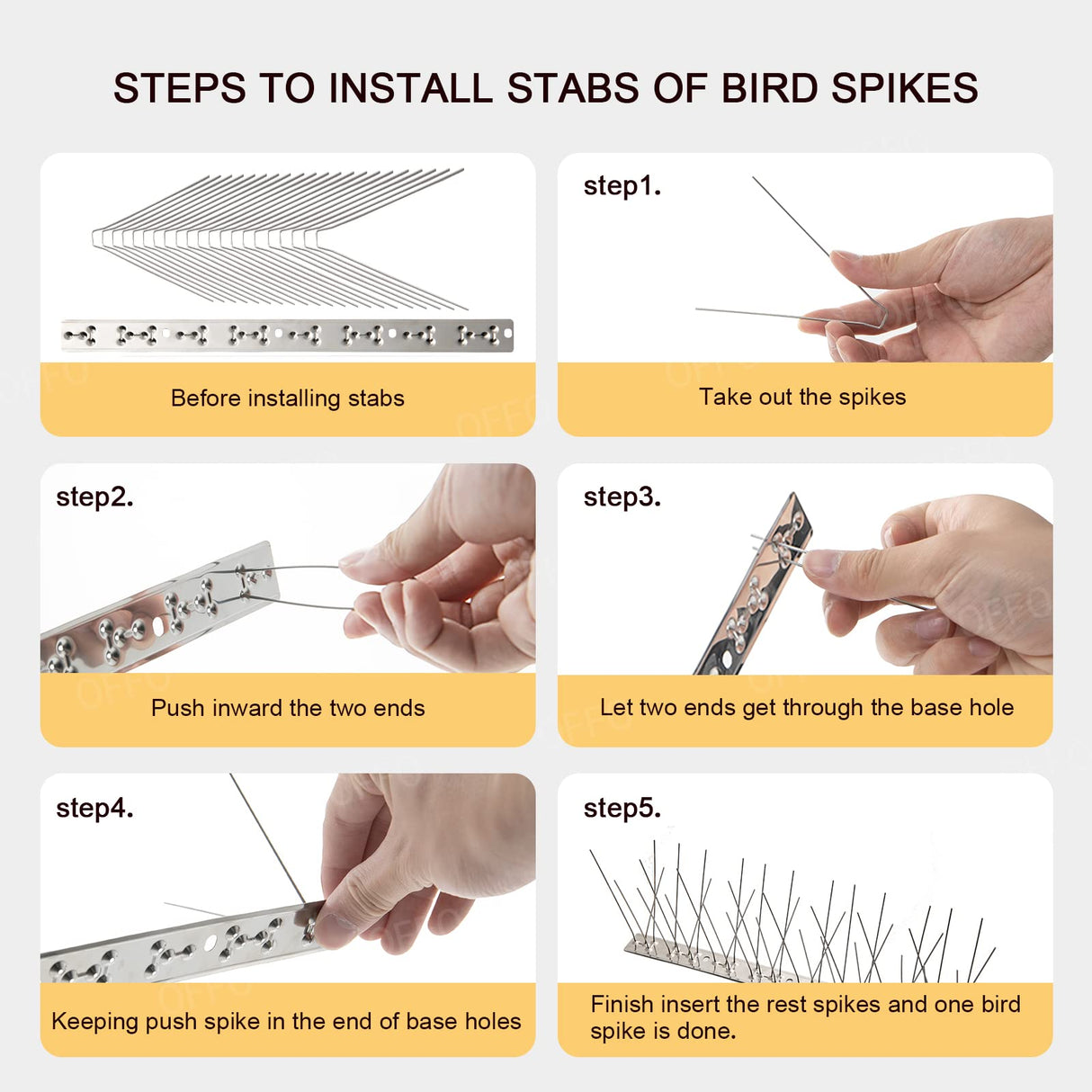 OFFO Bird Spikes with Stainless Steel Base, Durable Bird Repellent Spikes Arrow Pigeon Spikes Fence Kit for Deterring Small Bird, Crows and Woodpeckers, Covers 3.4 Feet(1.04m)