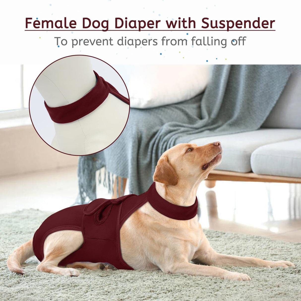 Leletail Dog Diapers Female Reusable Washable Period Diaper with Suspender,Adjustable Dog Panties Anti-Harassment, Doggie Diapers for Incontinence, Heat Cycles, or Senior Dogs(XS-XL