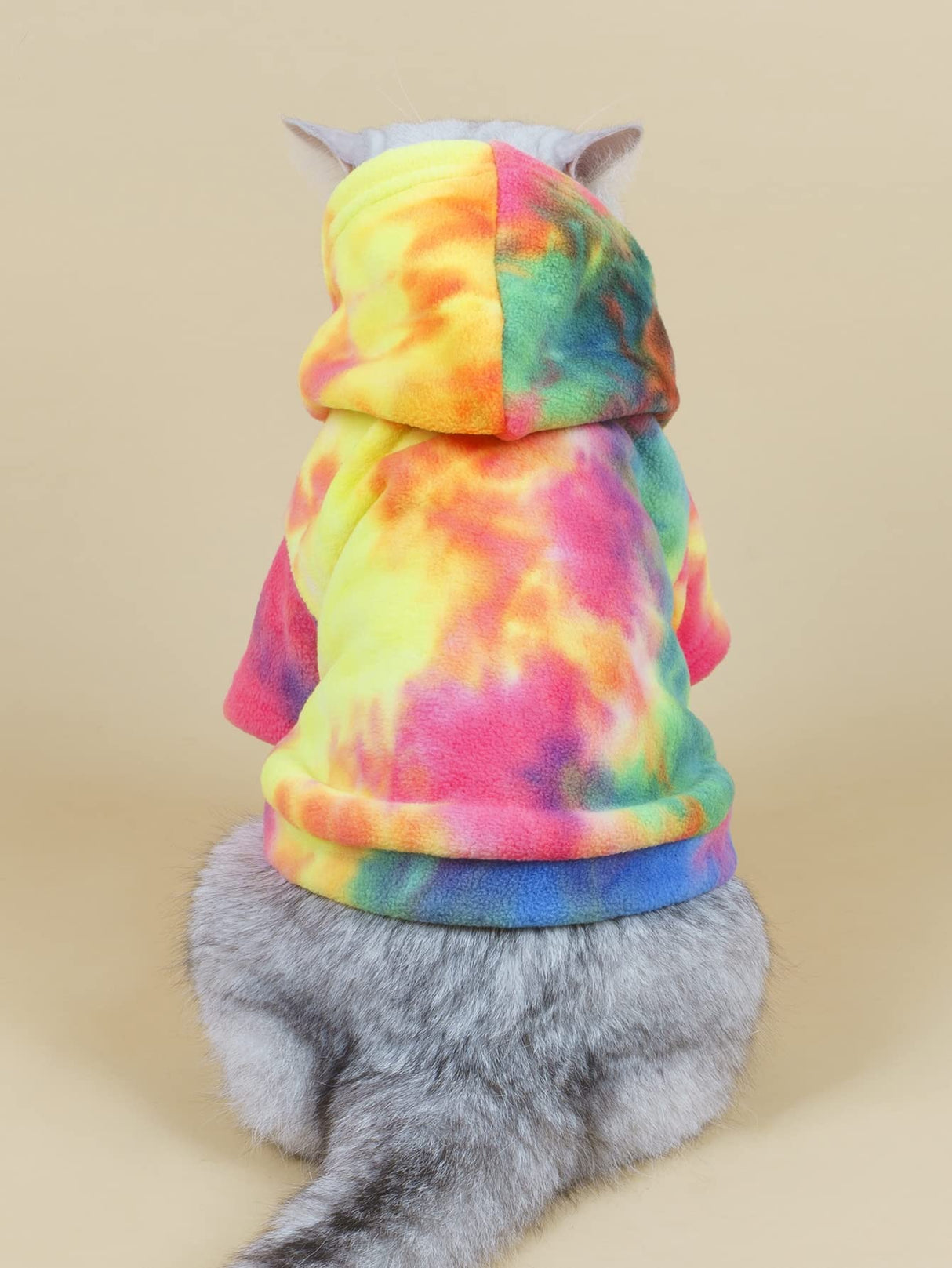 QWINEE Cat Dog Coat Tie Dye Winter Warm Sweatshirt Dog Clothes Multicolor M (QWN01-719860427-M)