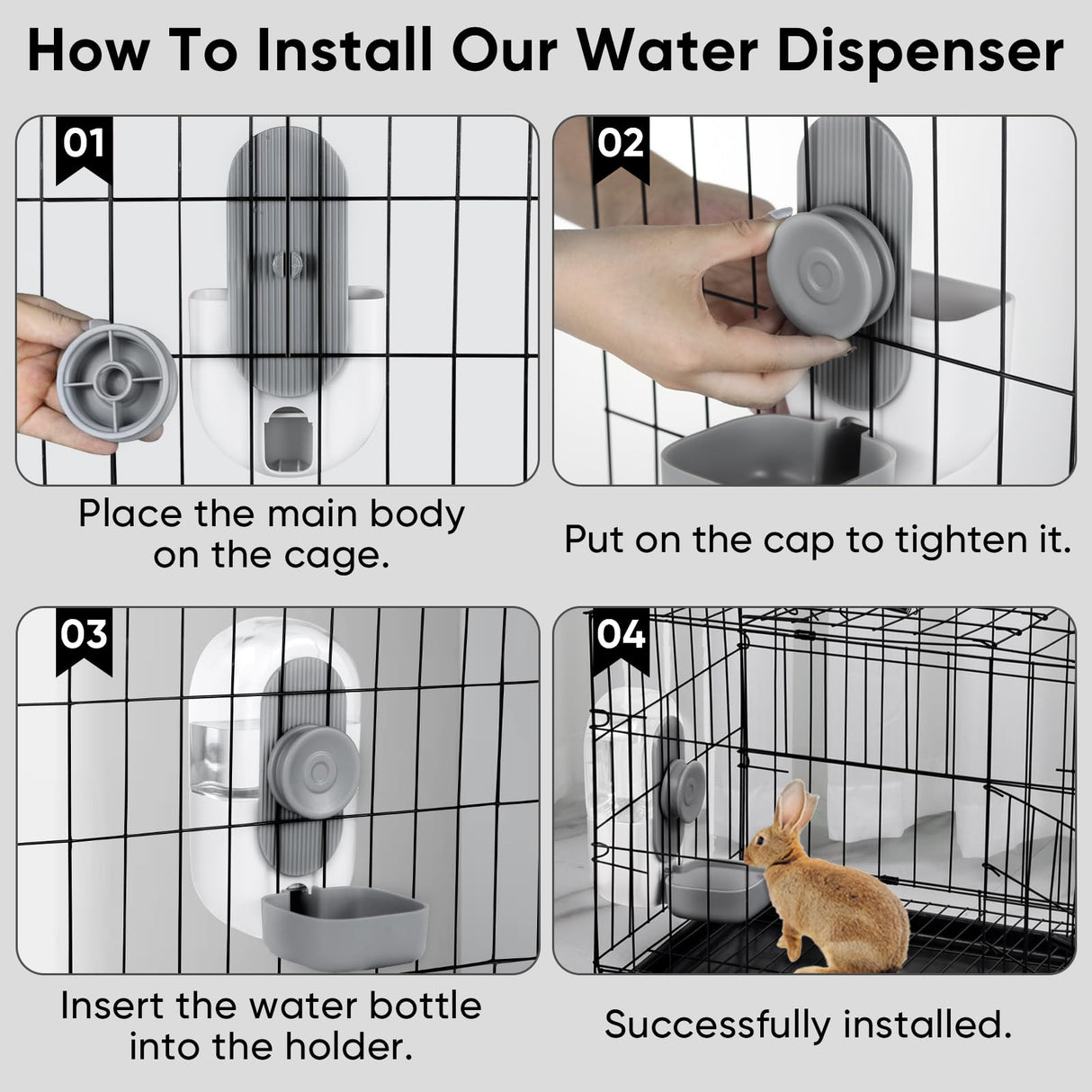 Lemtrflo 28oz Hanging Automatic Water Dispenser,Rabbit Water Bottle,Bunny Guinea Pig Ferret Water Bowl for Cage,Suitable for Small Animal Puppies(Cage Grid Spacing Over 1.2'') (Gray)