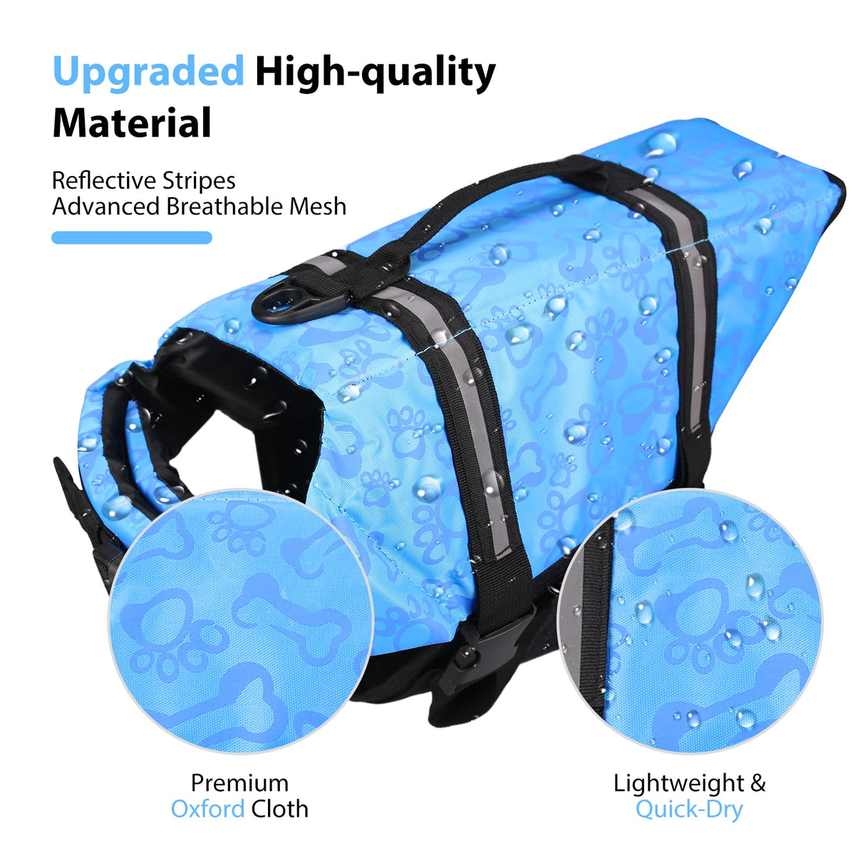 Neween Dog Life Jacket with Reflective Stripes, Adjustable Ripstop Pet Life Vest Lifesaver Preserver with Rescue Handle and High Flotation Swimsuit for Small Medium Large Dog, Blue, Large