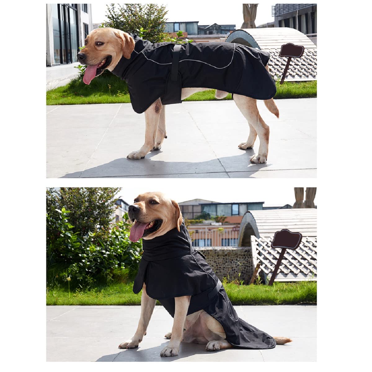 ODSSDAPU Dog Raincoat - Waterproof Winter Jacket with Velvet Inner, Reflective Strip, Black, 3XL