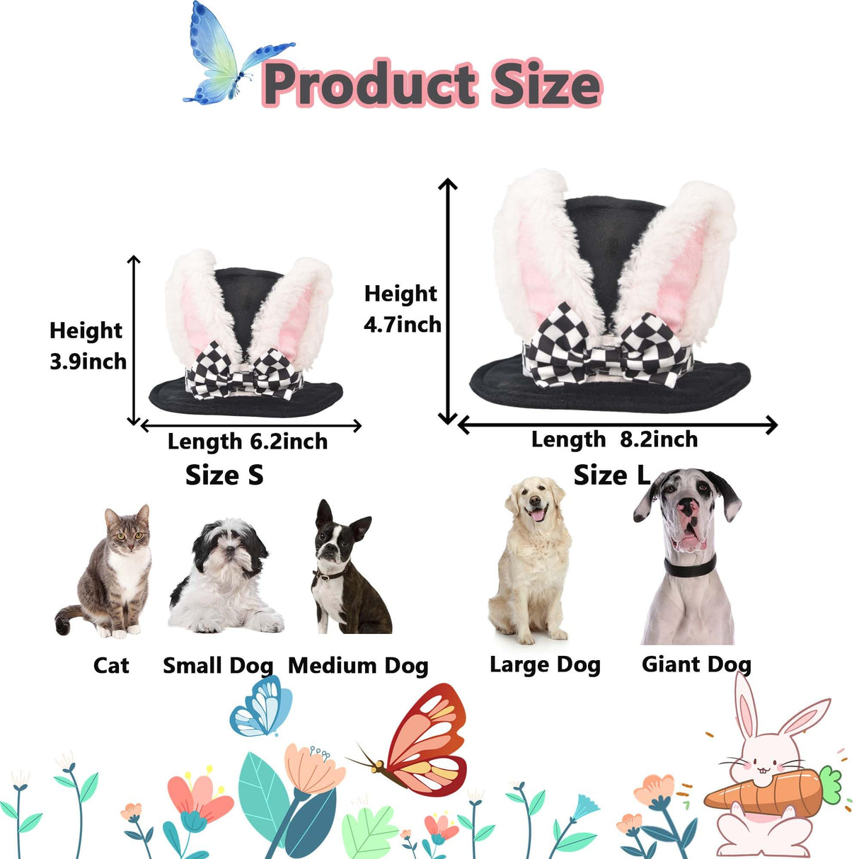 Littledropet Dog Bunny Ear Top Hat,Pet Halloween Easter Rabbit Costume Outfits Plush Hat for Small Medium Large Dogs,Small
