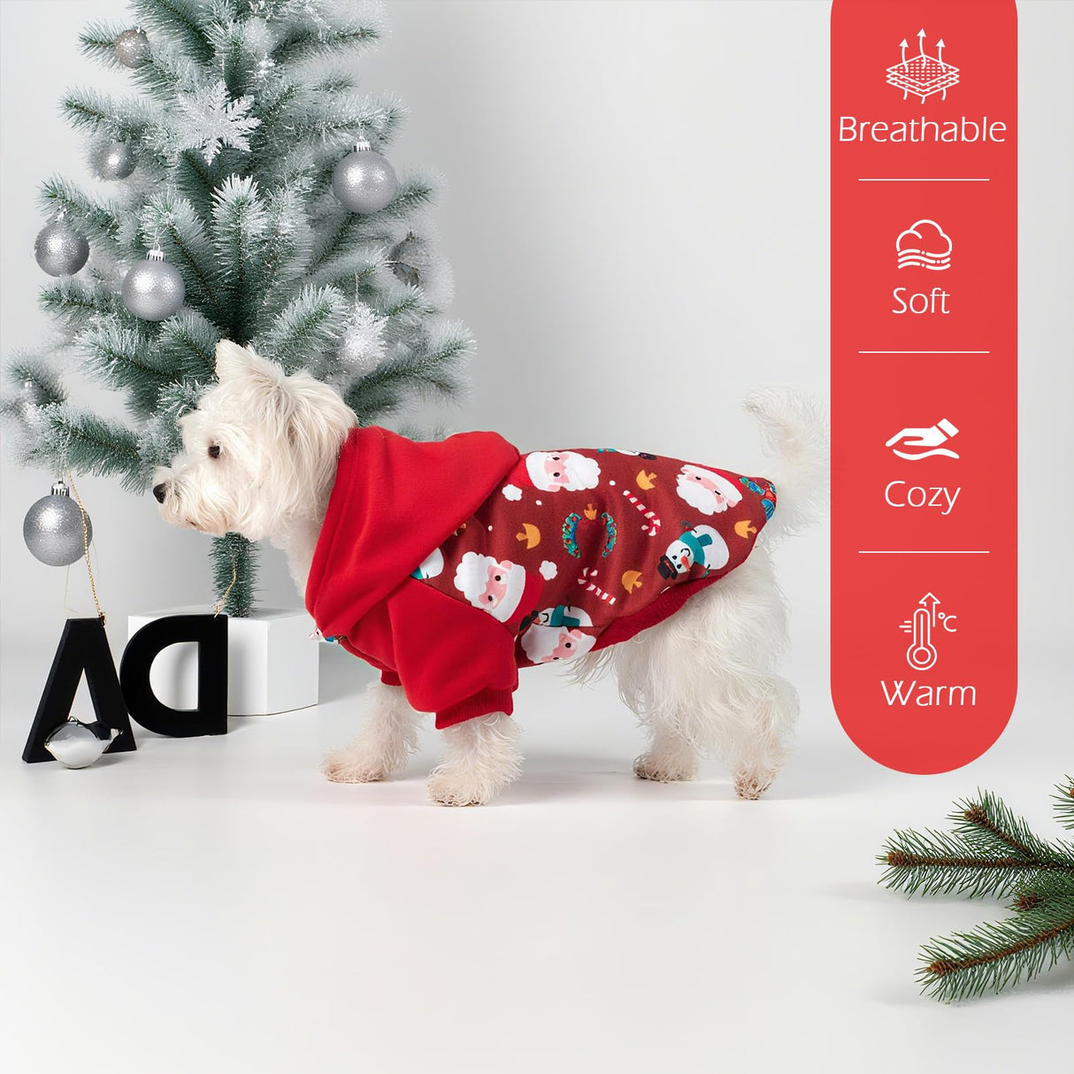 EXPAWLORER Christmas Dog Hoodie,Soft Dog Sweater,Winter Autumn Fleece Sweatshirt with Pattern,Pet Clothes Outfits for Puppy,Cat, Small Medium Large Dogs