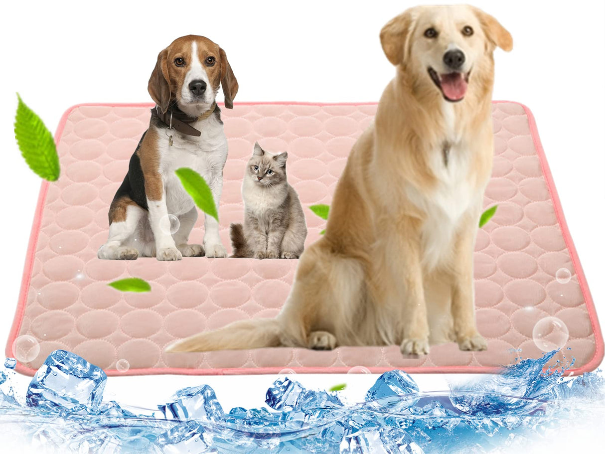 Mannice Dog Cooling Mat, Pet Cooling Mat for Dogs Cooling Blanket for Dogs Dog Cooling Pad for Kennels, Crates, Cars, Indoor & Outdoor Ice Silk Cooling Mat for Extra Large Dogs (Pink, XL(40 * 28"))