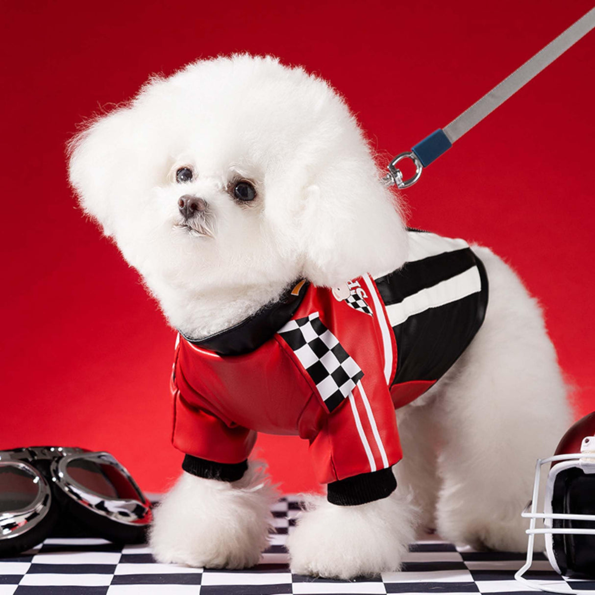 FLAdorepet Cool Dog Racer Costume,Pet Race Car Driver Costume Outfits,Winter Dog Leather Jacket with Leash Ring,Warm Fleece Coat Clothes for Small Medium Dogs (Black, XXL)