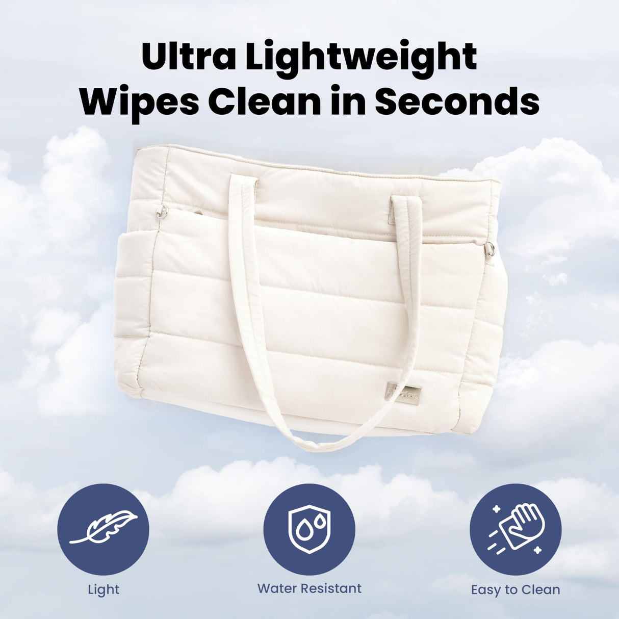 rubyloo Puffer Dog Travel Bag for Dog Moms – Doggy Diaper Bag with Pet Bowls & Food Storage or Everyday Puffy Tote – Doggy Mom Gifts for Women – Lightweight, Travel-Ready Gift for Pet Lovers – Beige