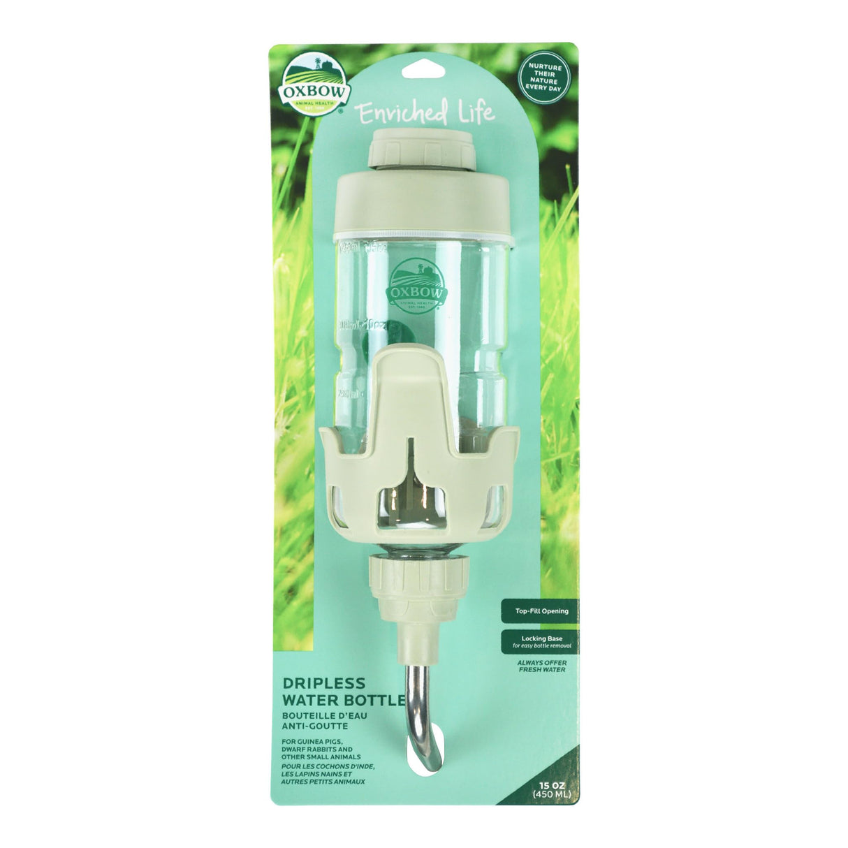 Oxbow Enriched Life Dripless Water Bottle, Essential Small Pet Accessory for Guinea Pig Cages & Rabbit Cage, Bunny Supplies, 15oz / 450ml