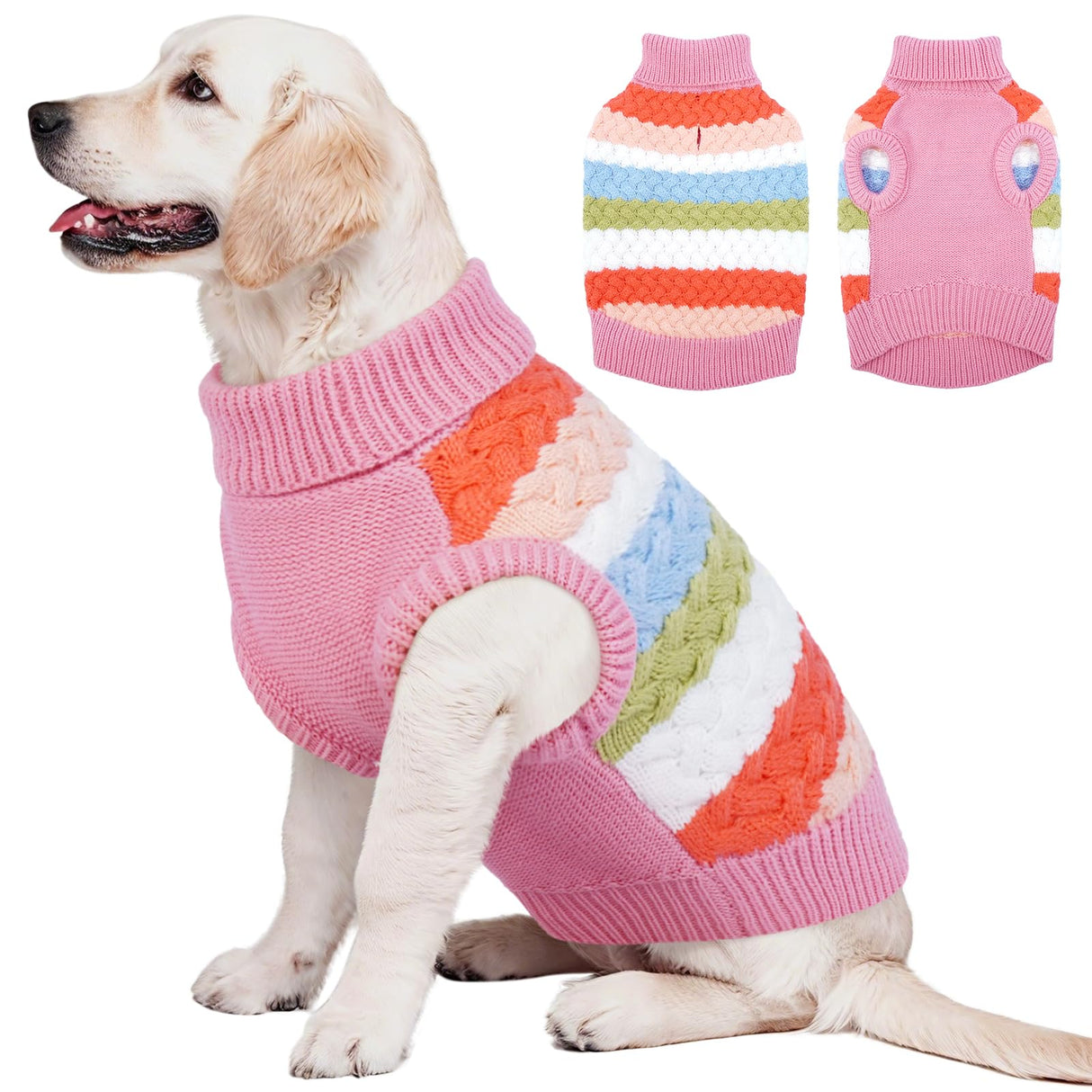 Kuoser Dog Sweater, Warm Dog Sweaters for Extra Large Dogs Girl Boy, Pet Turtleneck Knitted Pullover Jumper for Xmas Thanksgiving, Puppy Winter Vest Thermal Doggy Sweatshirt for Fall Winter, Pink 3XL