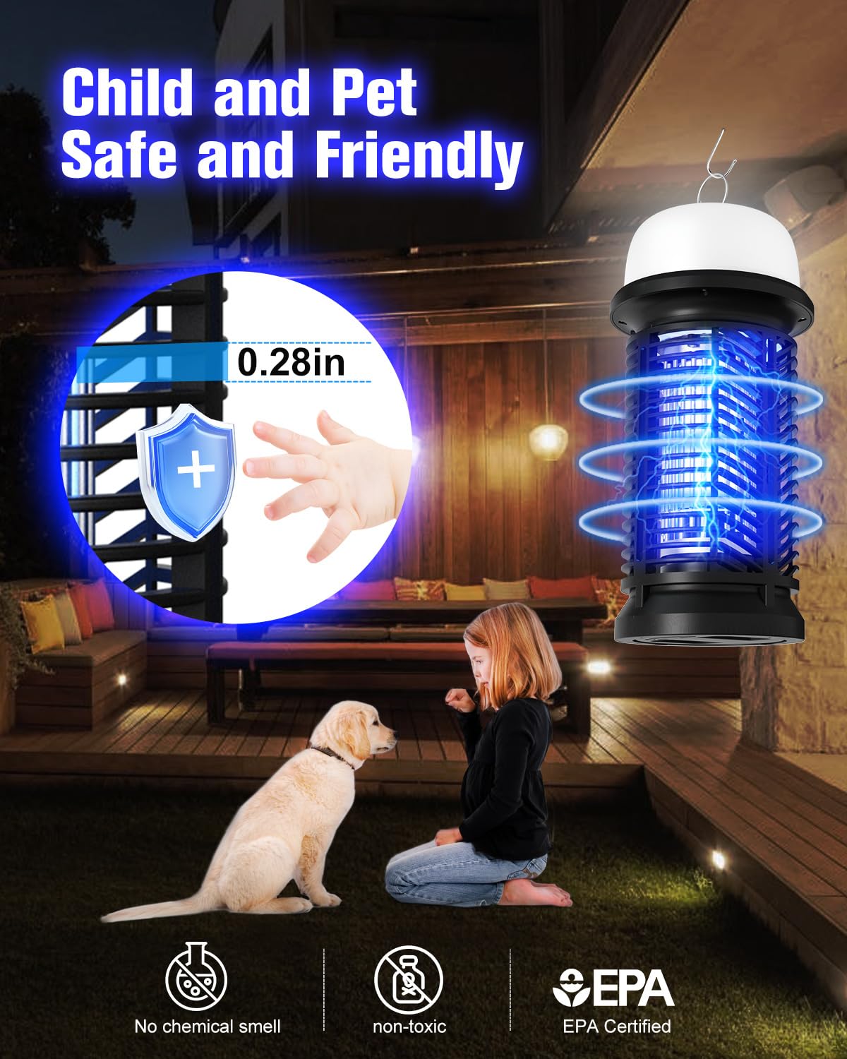 DEEZEE Bug Zapper Outdoor Indoor,Mosquito Zapper with LED Light,4200V Electric Fly Zapper,20W Insect Zapper&Mosquito Killer lamp for Home, Patio, Kitchen, Backyard, Camping, Plug-in