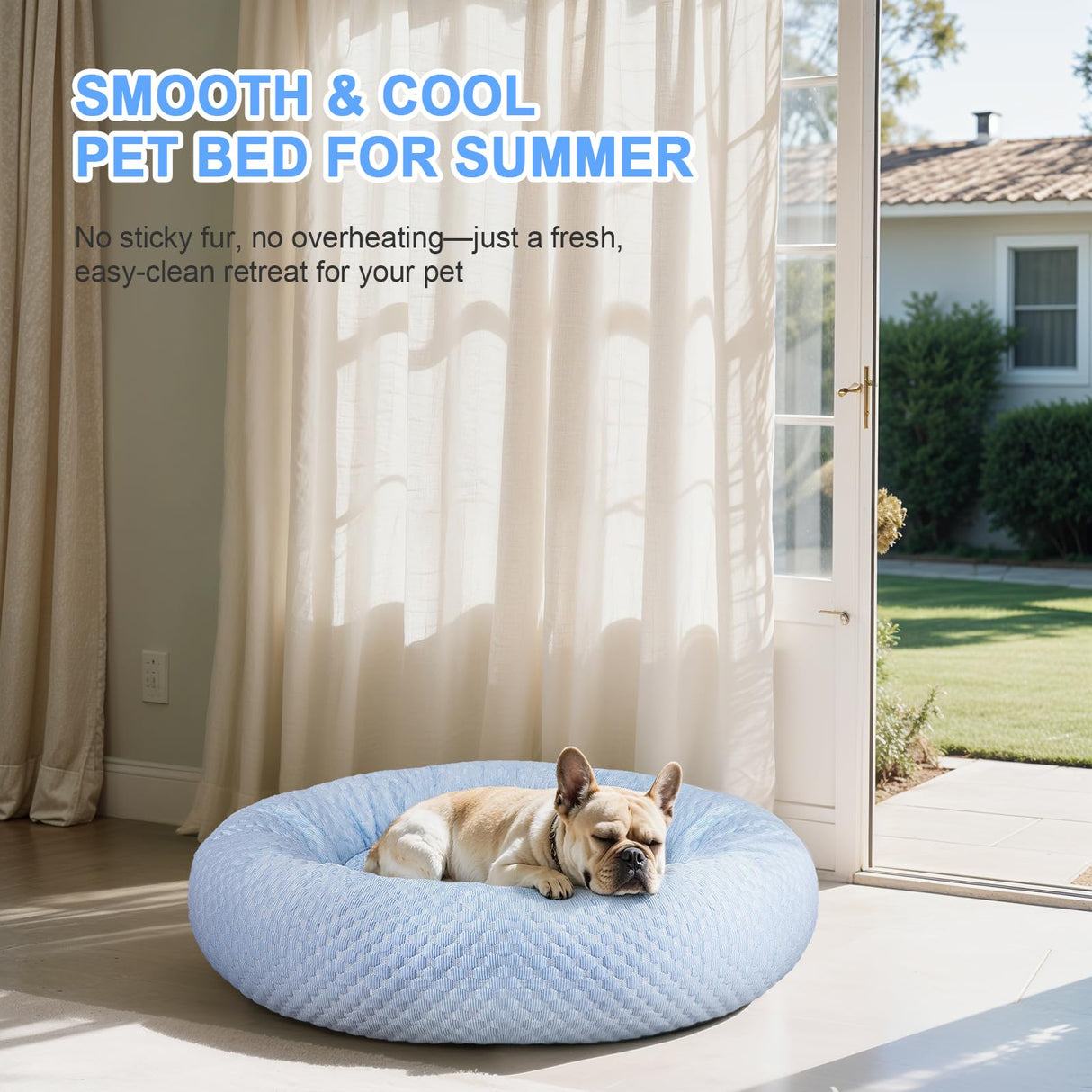 Donut Dog Bed for Small & Medium Dogs - Cooling Pet Bed with Non-Slip Bottom, Summer Comfort Dog Beds for Puppies, Washable & Portable Egg Tart Shape (M)