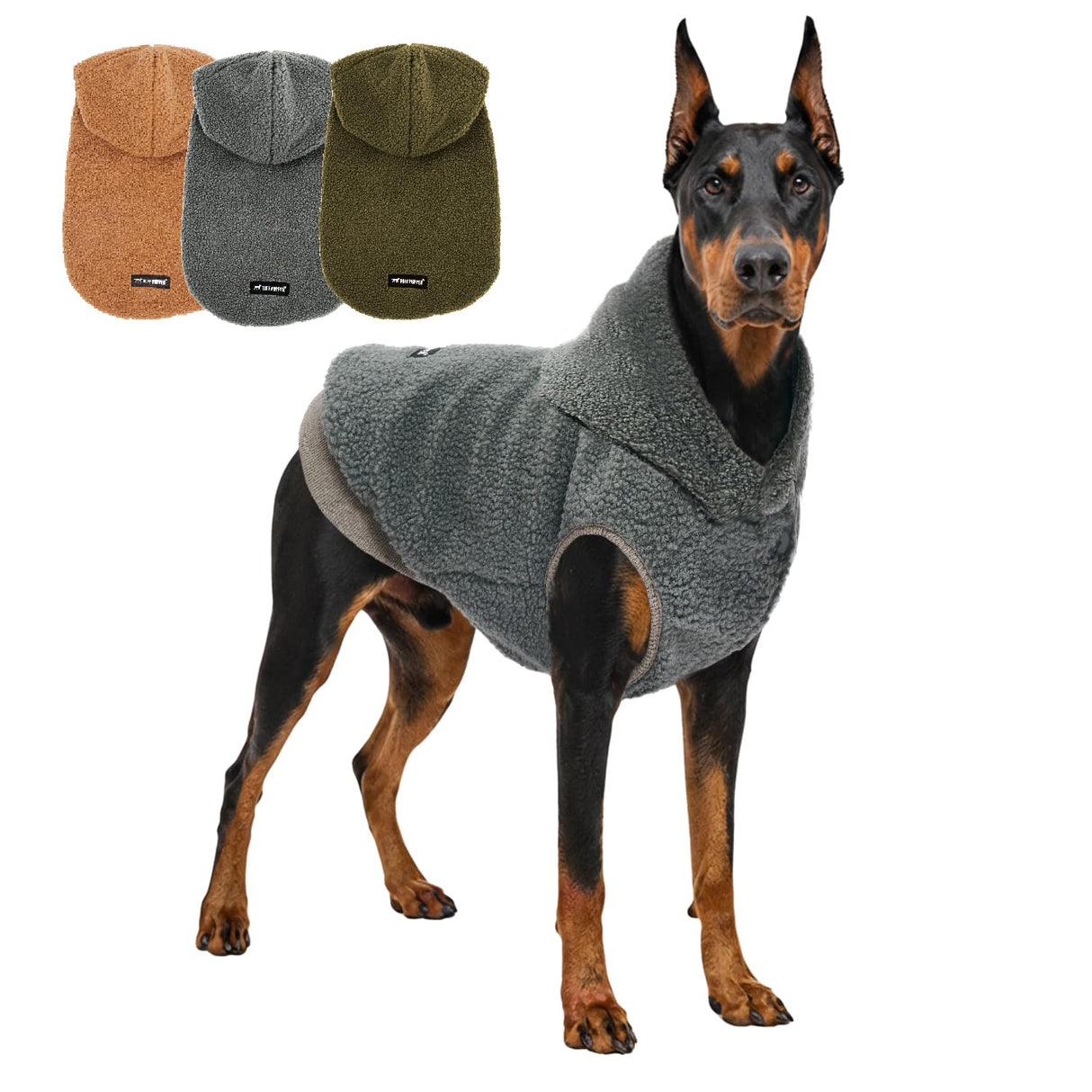 Tuff Pupper Fleece Dog Hoodie Sweater | Teddy Sherpa Outer & Soft Polar Fleece Lining | Adjustable Fit Winter Coat with Hood, Leash Hole, Ribbed Cuffs | for Small Medium Large XL XXL Dogs (Grey, XXL)