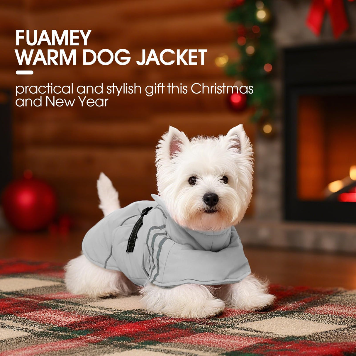 FUAMEY Dog Cold Weather Coats,Dog Winter Jackets for Large Dogs Warm Dogs Coat with Reflective Strips Waterproof Pet Snowsuit Thick Paded Pets Vest for Labrador Golden Retriever Grey 2XL