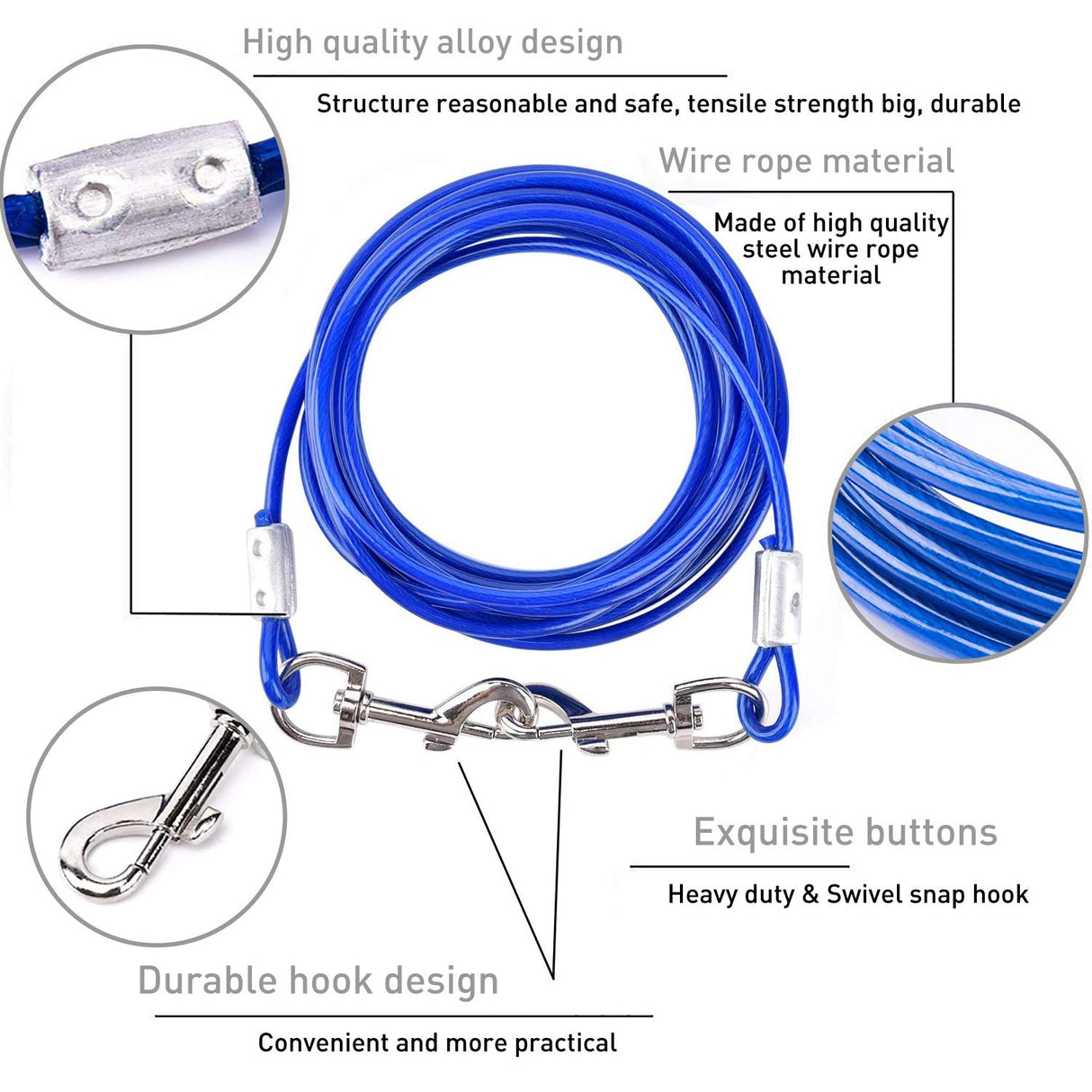 Dog Tie Out Cable and Anti Rust Spiral Stake , 30ft Outside Leash&Chain for Camping and Yard, 16'' Heavy Duty for Medium-Large Dogs Up to 125 lbs (30FT, Blue)