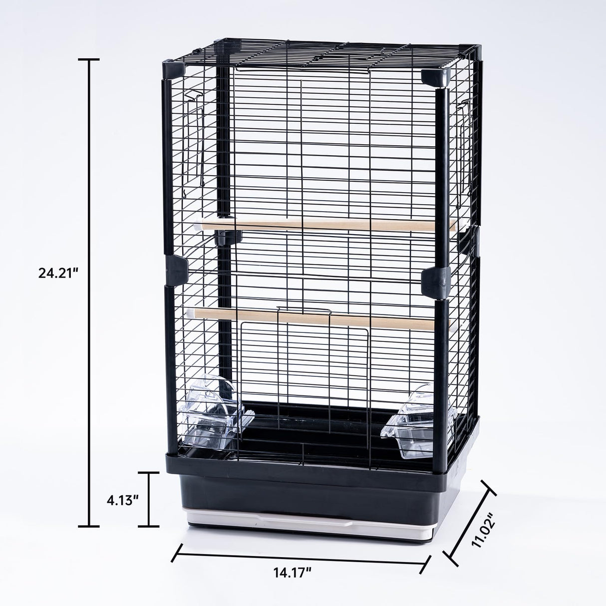 25 inch Bird Cage, Portable Travel Parrot Cage, Double-Layer Parakeet Cage, for Temporary Pet Accommodation, Trip to Vet, Short Trip, Camping, Black