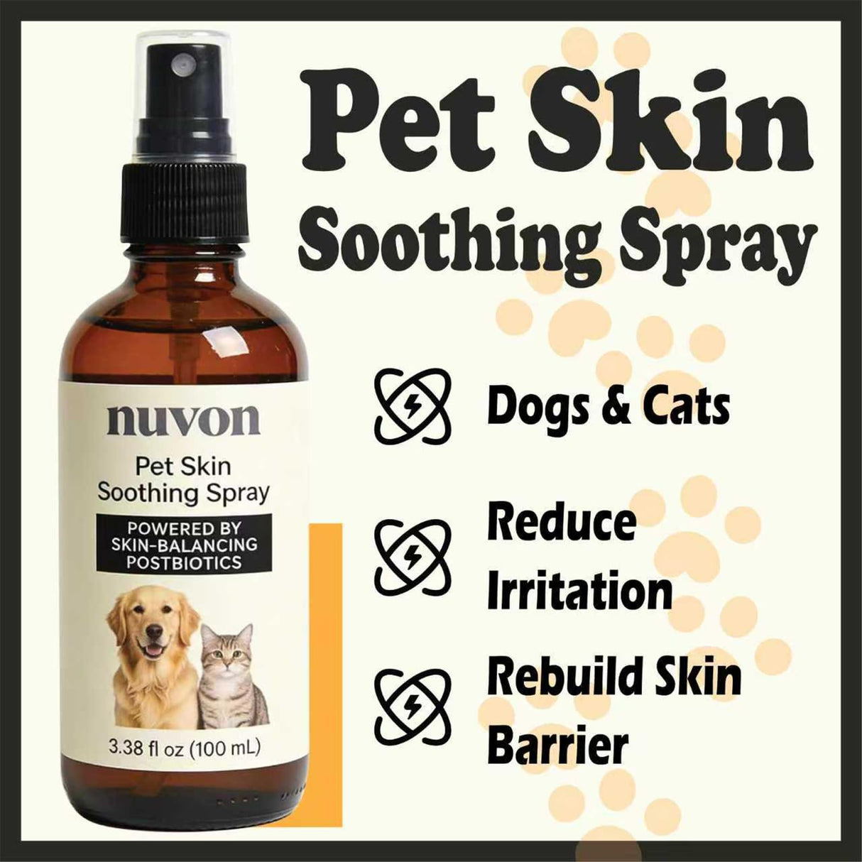 NUVON Pet Skin Soothing Spray, Postbiotics Restoration Spray for Dogs & Cats, Reduce Irritation, Rebuild Skin Barrier - 3.38 fl oz