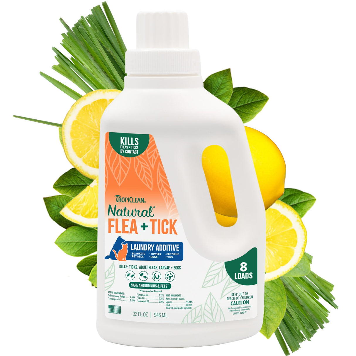 TropiClean Flea and Tick Laundry Additive, Laundry Detergent Booster, Safe for Dogs, Cats, & Home, Powerful Treatment Laundry Addition, 32oz
