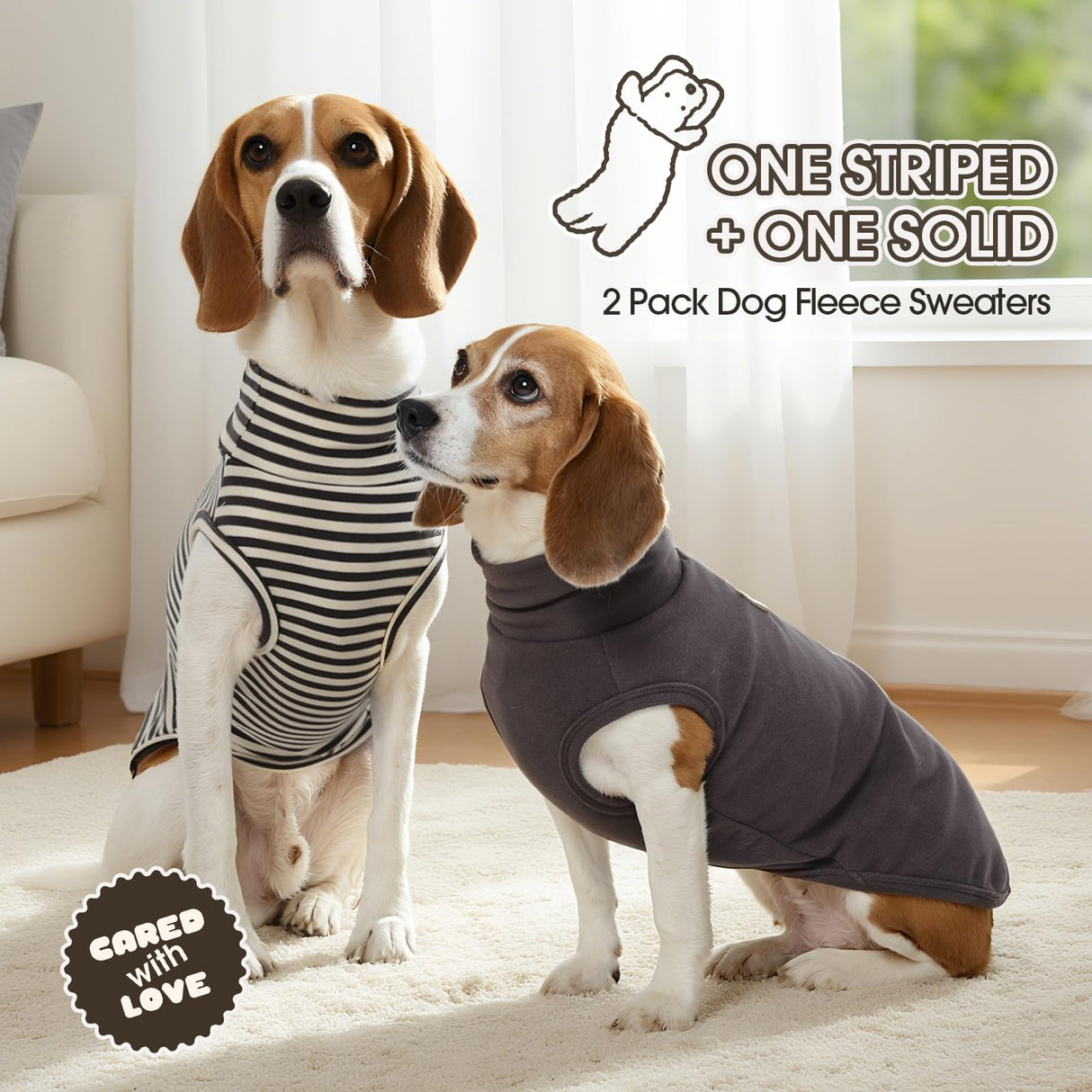 FUAMEY 2 Pack Dog Fleece Vest for Large Dogs,Shih Tzu Frenchie Stretchy Dog Sweatshirts Warm Dogs Pullover Winter Pet Sweaters with Leash Hole Puppy Turtleneck Sleeveless Grey L