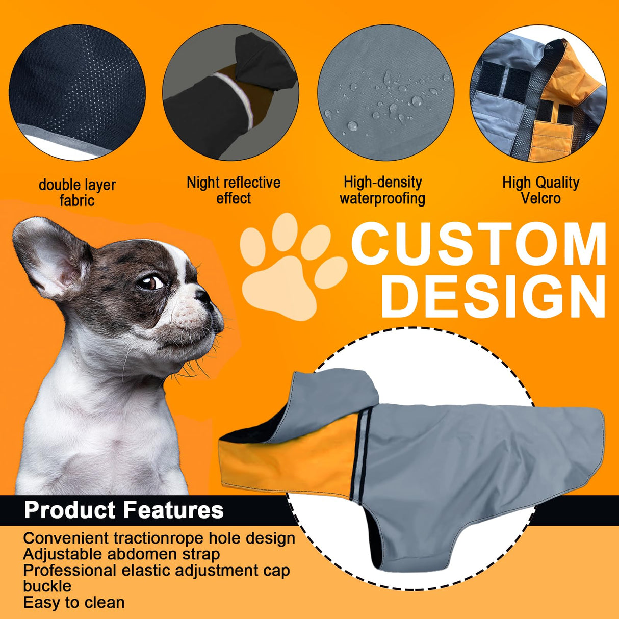 Dog Raincoat with Reflective Strip, Ultra Light Breathable Waterproof Dog Rain Jacket, Adjustable Waterproof Dog Raincoat with Hood, Suitable for Small, Medium, and Large Dogs (Grey, XL)