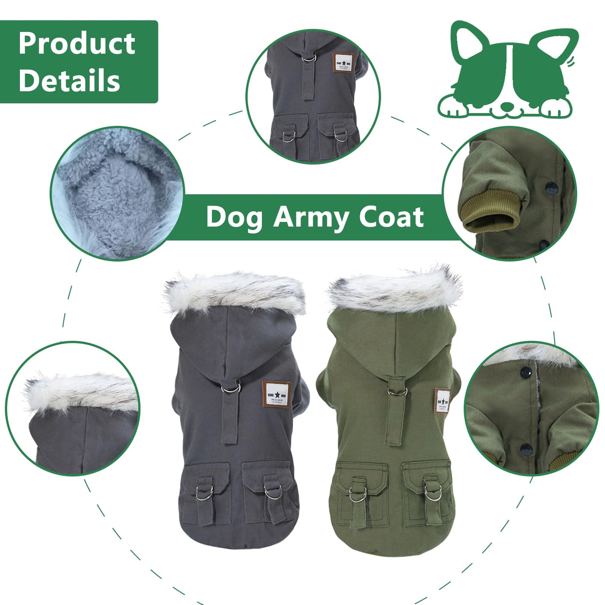Floofelove Parka Dog Jackets for Small Dogs Clothes for 6 to 9lbs - Windproof Small Dog Winter Fleece Lining Coat Dog Coats for Small Dogs