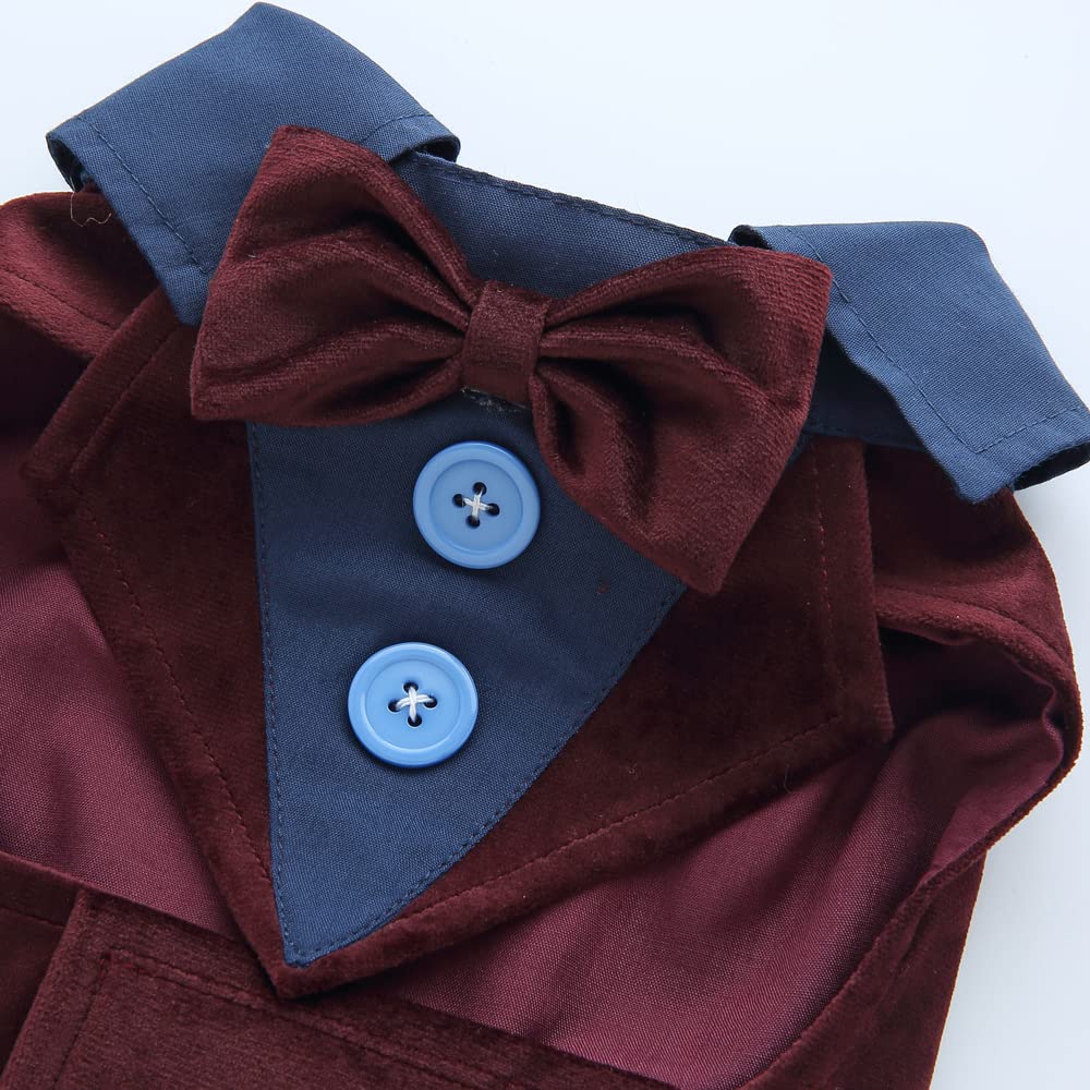 Dogs Tuxedo, Formal Dog Shirt Costume with Bow Tie, Retro Style for Small and Medium Dogs Cats, Suitable for Wedding Party Halloween Christmas Birthday (Coffee Brown, M)