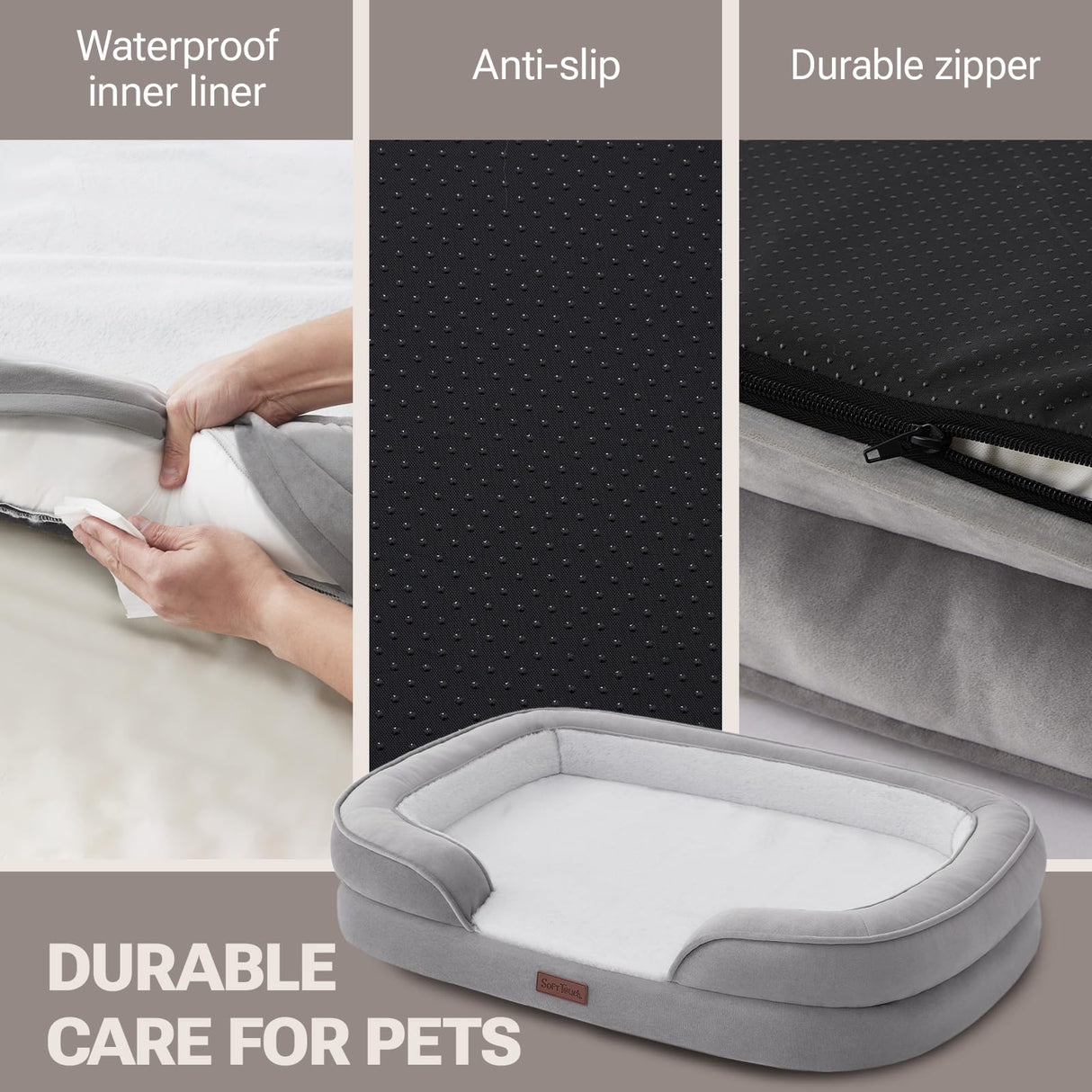 Soft Touch Orthopedic XL Dog Bed for Large Dogs with Faux Fur Top, Waterproof Pet Couch Bed with Removable Washable Cover and Supportive Foam Filling (Brown, Extra Large)
