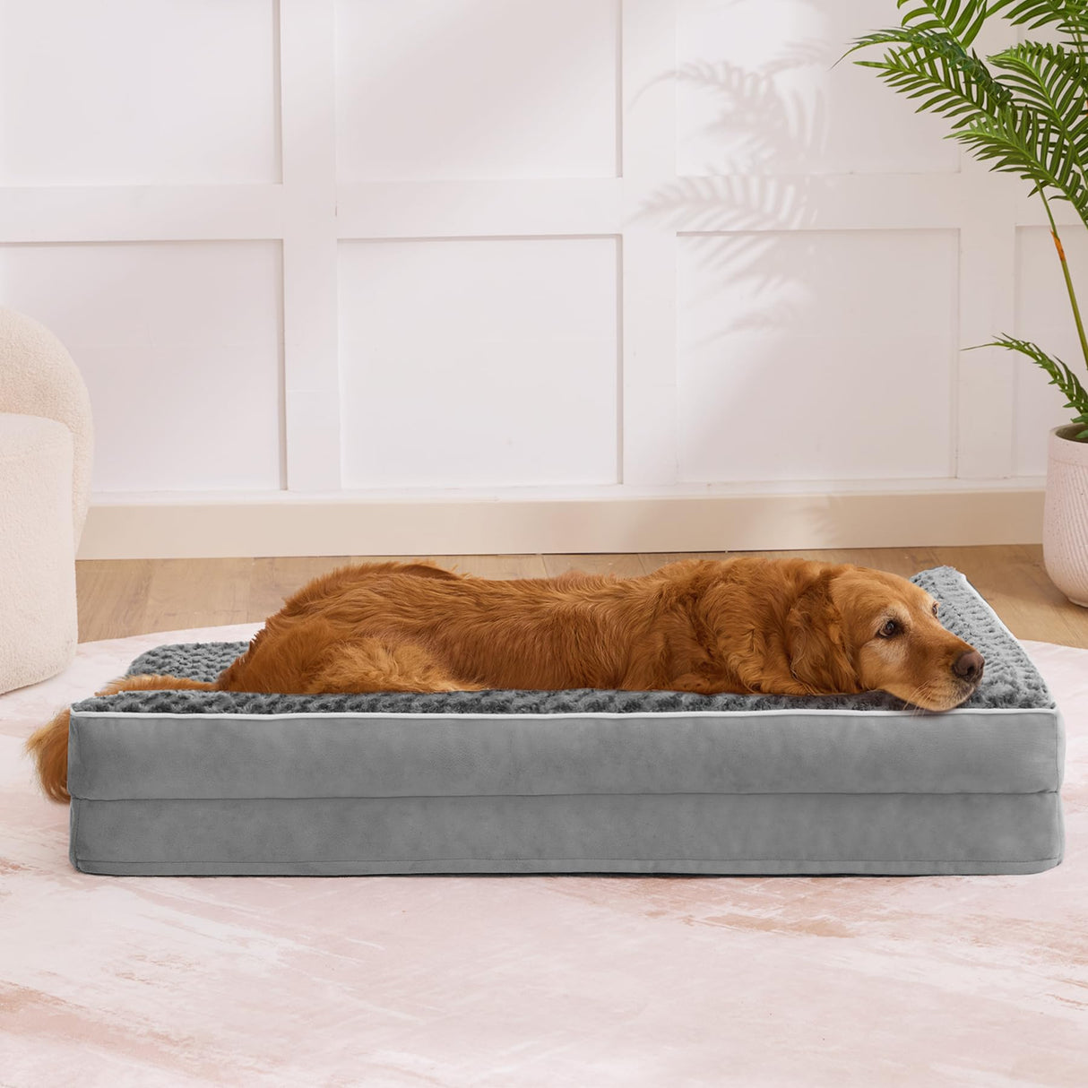 Aeroluxe Dog Bed Large Sized Dogs, XXL Orthopedic Dog Bed for Large Dogs, Waterproof Pet Bed with Washable Removable Cover, L-Shaped Pet Couch with Portable Handle 48"x35"x7.5", Grey