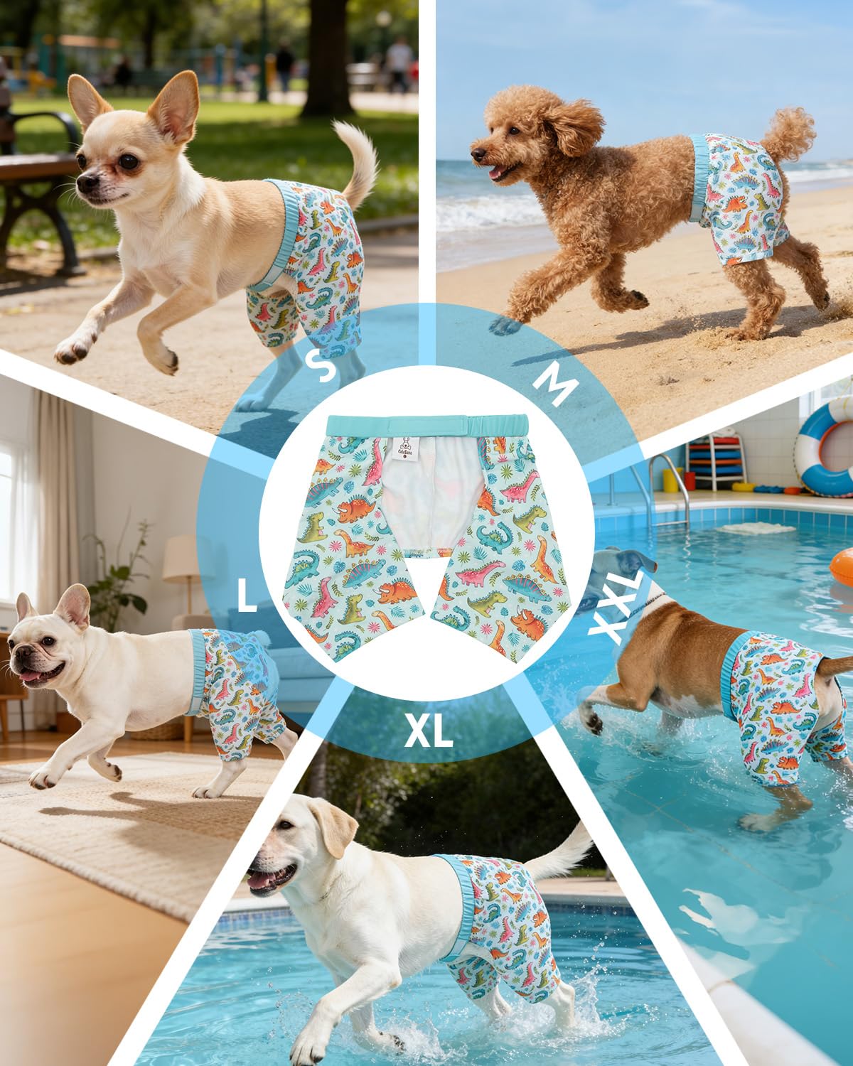 CuteBone Dog Swim Trunks Swimsuit Durable & Comfortable - Quick-Dry, Adjustable Waistband Shorts, UV Protection Bikini- Perfect for Beach, Pool & Outdoor Fun, Dinos DST11XL