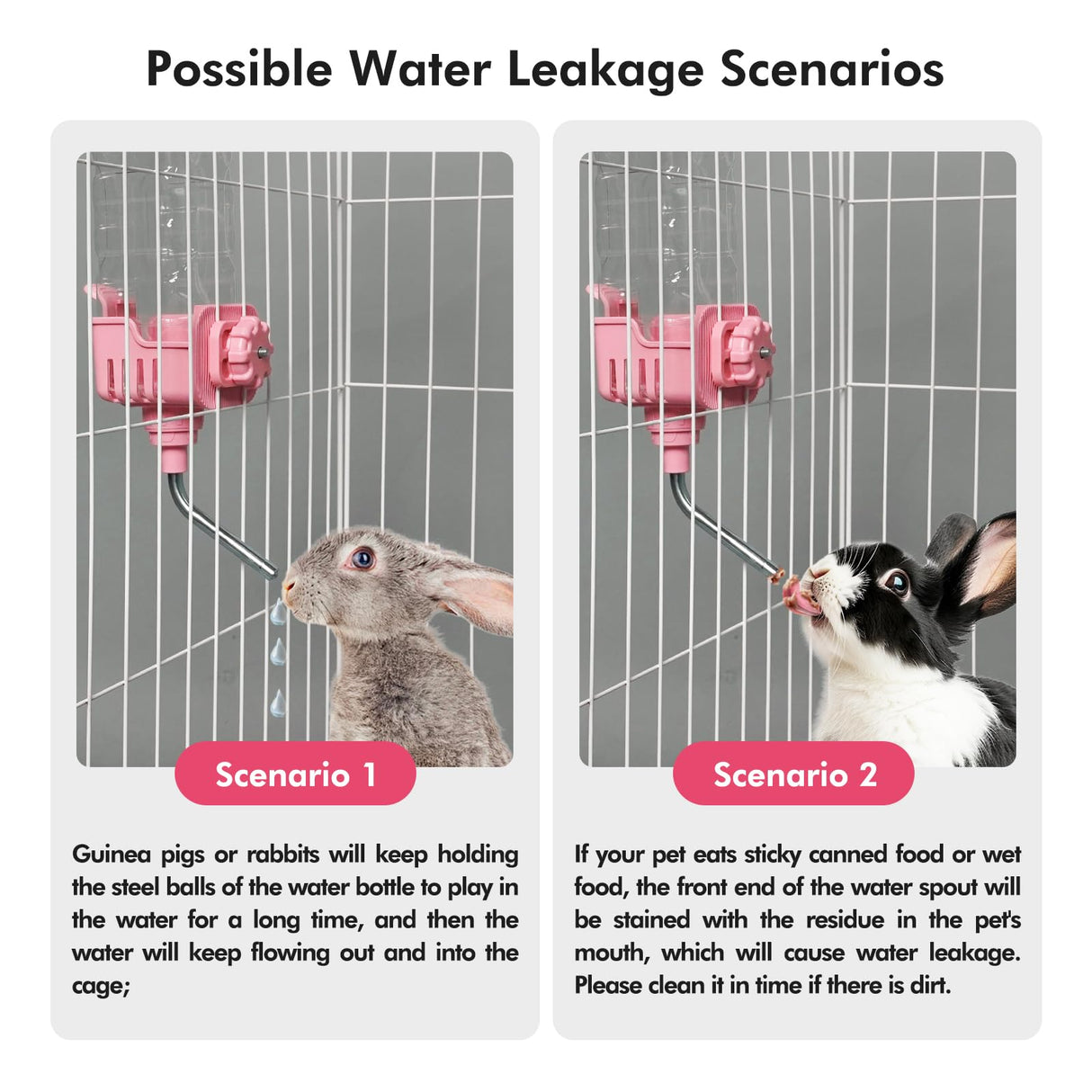 Vannon Small Animal Water Dispenser for Cage, 30oz Auto Feeding Crate Water Bottle for Rabbit, Chinchilla, Ferret, Guinea Pig, Squirrel, Hedgehog, Pet Nozzle Diameter: 10mm, BPA Free, Pink