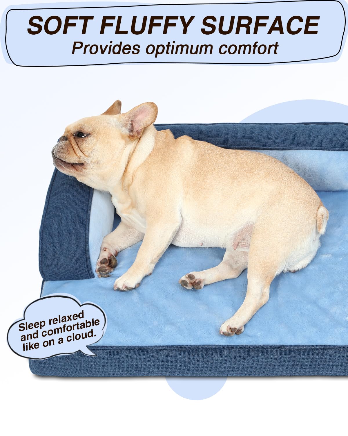 KSIIA Washable Dog Bed Large Sized Senior Dog, Orthopedic Warm Soft Pet Sofa Waterproof Pet Couch with Sides, Non-Slip and Egg-Crate Foam Big Beds with Removable Cover, 35x22Inch, Blue