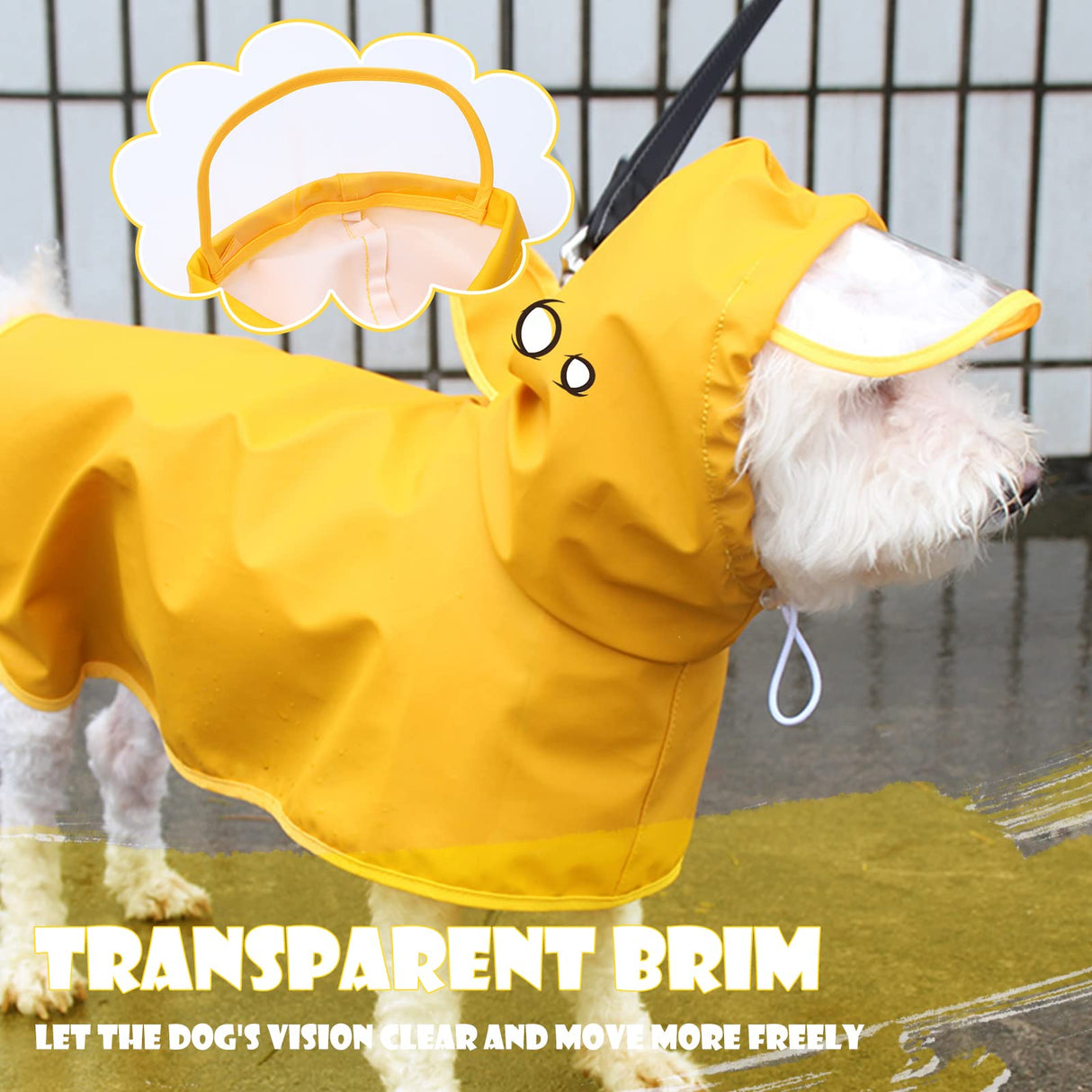 LUZGAT Dog Raincoat for Medium Dogs, Dog Rain Jacket with Clear Hooded, Waterproof Dog Rain Coat with Adjustable Belly Strap, Dogs Safety Vest for Outdoor Adventures Walking(Yellow,M)