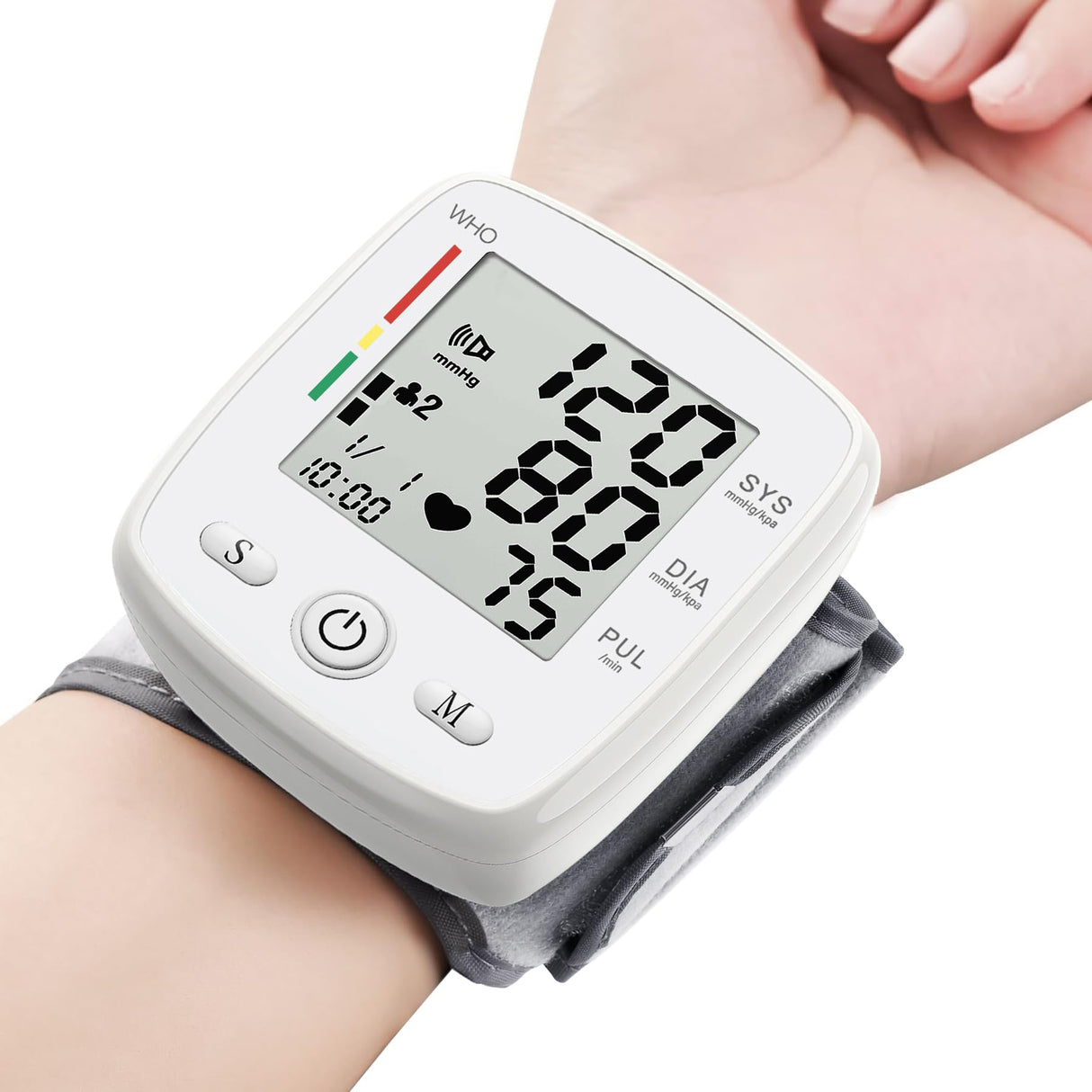 Blood Pressure Monitor Digital Wrist BP Machine Automatic BP Cuff (5.3 to 7.7 in) with 2 Users 180 Memory Voice Large LCD Display Adjustable Cuff USB Charging Carrying Case,White