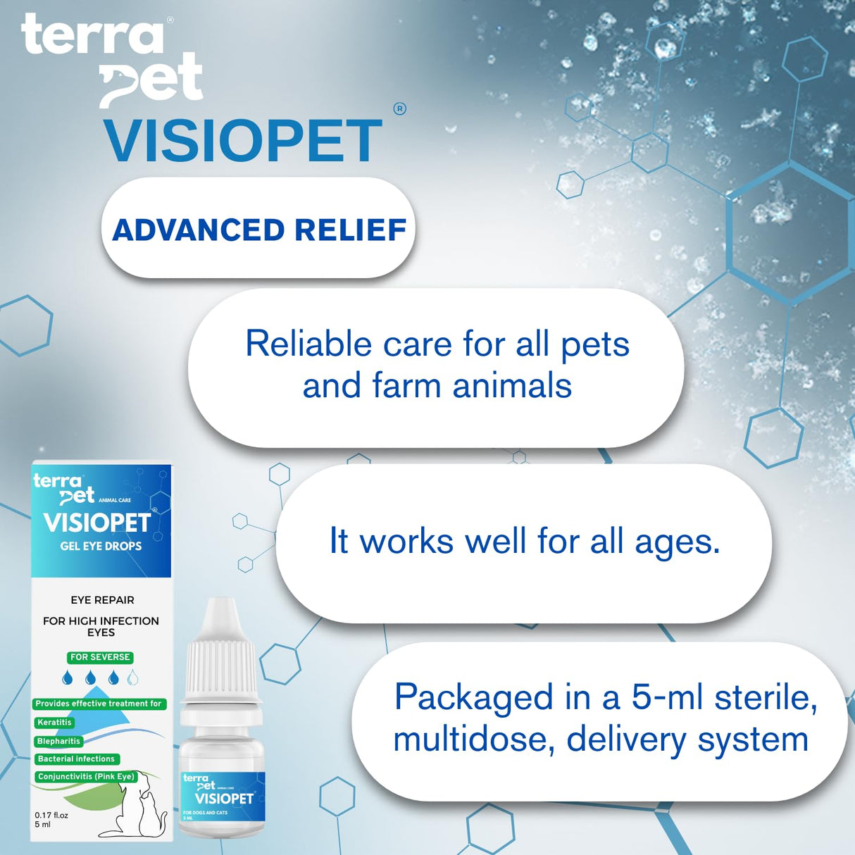 TERRAPET Visiopet Pet Eye Drops - Eye Drops for Dogs and Cats Vet-Recommended Dog Eye Infection Treatment to Soothe Infection Allergy,Relieve Dry Eyes Pink Eyes, Pet Tear Stain Cleaner 1/8 oz /5 ml
