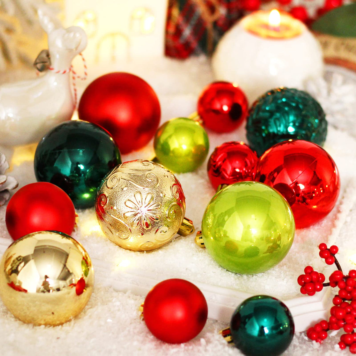 Christmas Tree Ornaments, 40pcs Christmas Ball Ornaments Set Shatterproof Christmas Tree Decorations for Xmas