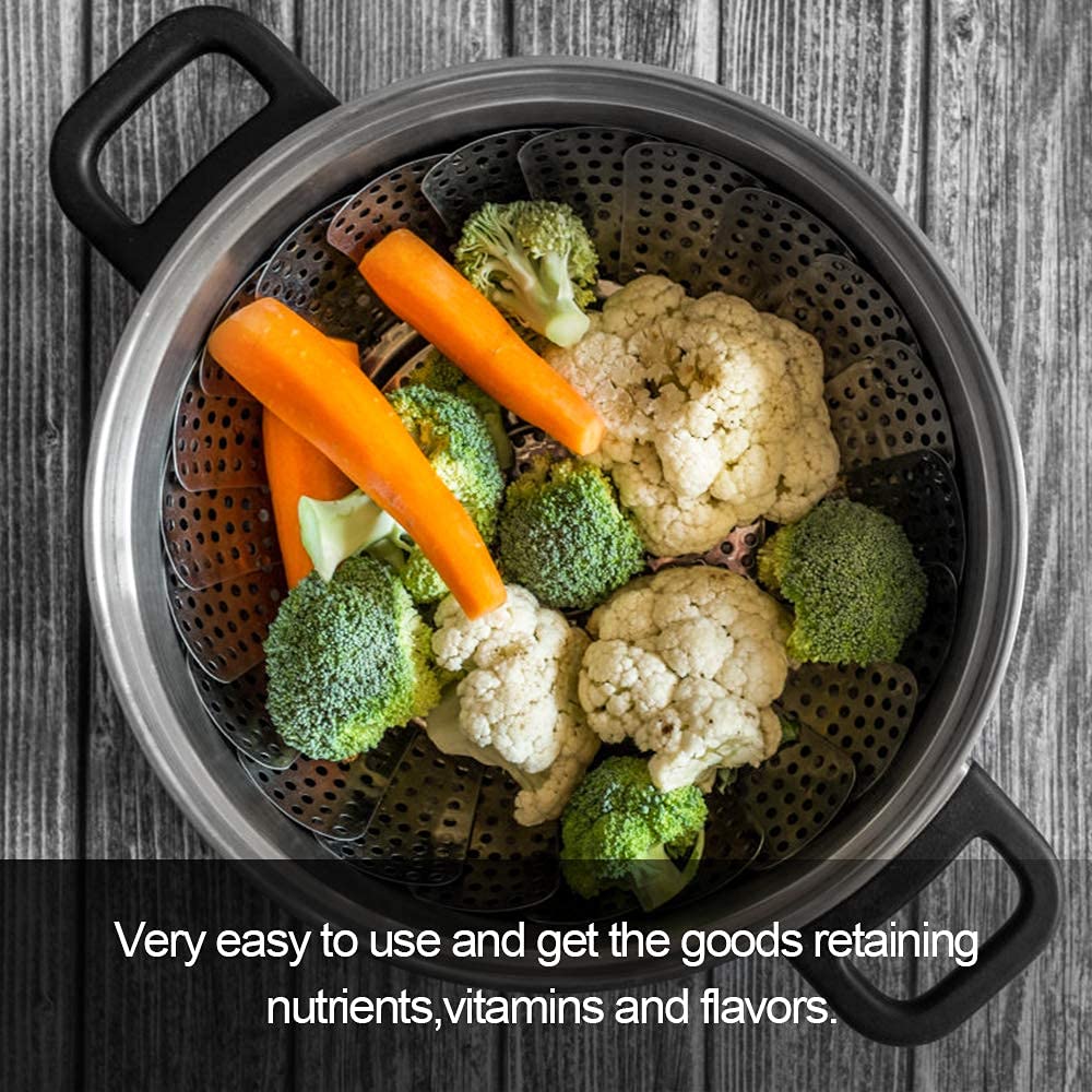 Vegetable Steamer Basket, Premium Stainless Steel Veggie Steamer Basket - Folding Expandable Steamers to Fits Various Size Pot Small (5.5" to 9.2")