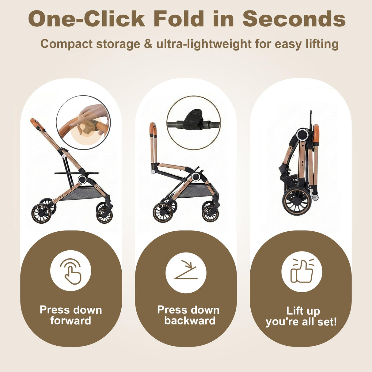 PAWPUBBY Dog Stroller for Small Dogs & Cats, 3-in-1 Pet Stroller with Detachable Carrier, Foldable Lightweight Pet Stroller with 360° Wheels, Classic Brown