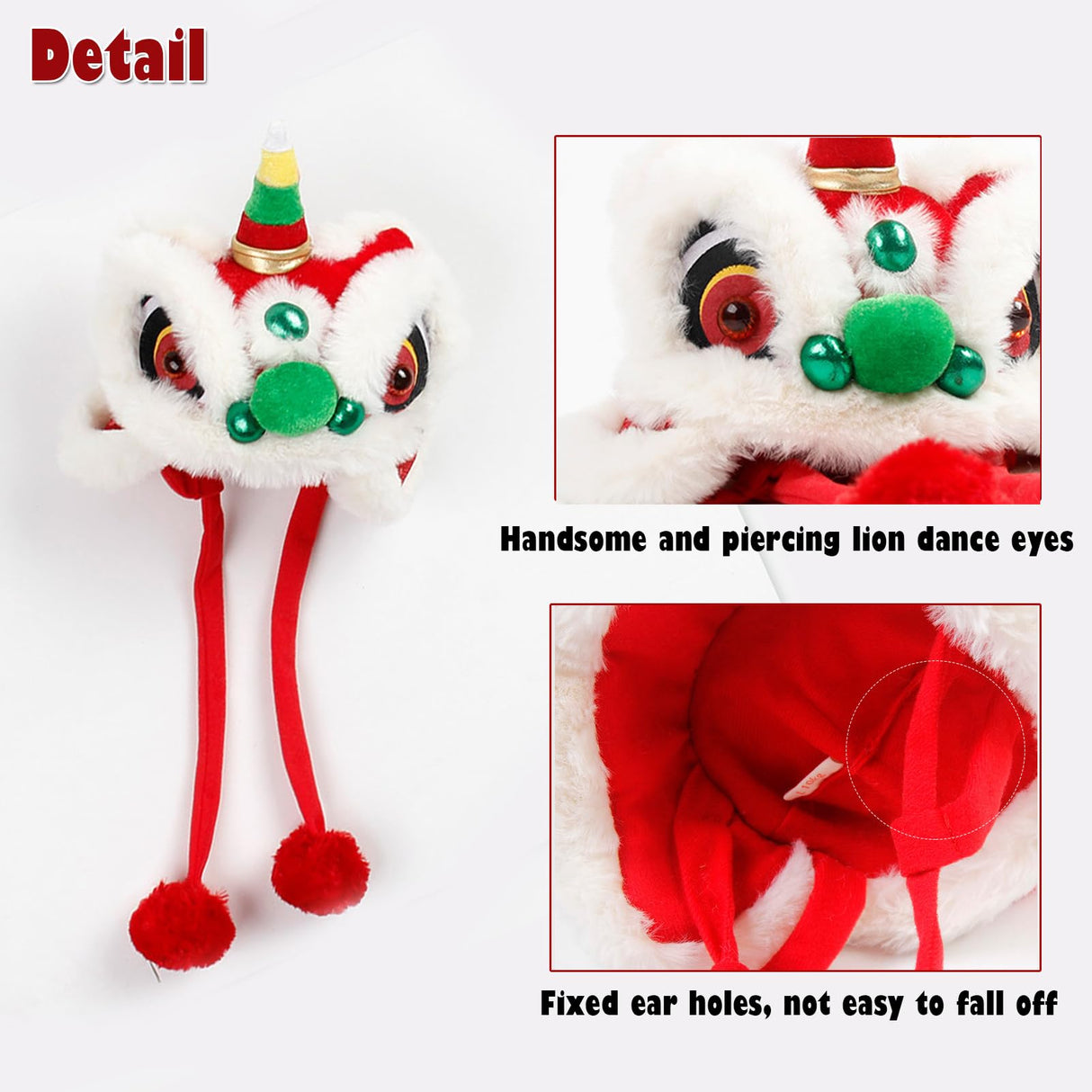 SSEISS New Year Dog Lion Dance Hat, Spring Festival Pet Dragon Cap, Warm Cat Cosplay Head Accessorries for Small Medium Dogs (One Size, Green Lion)