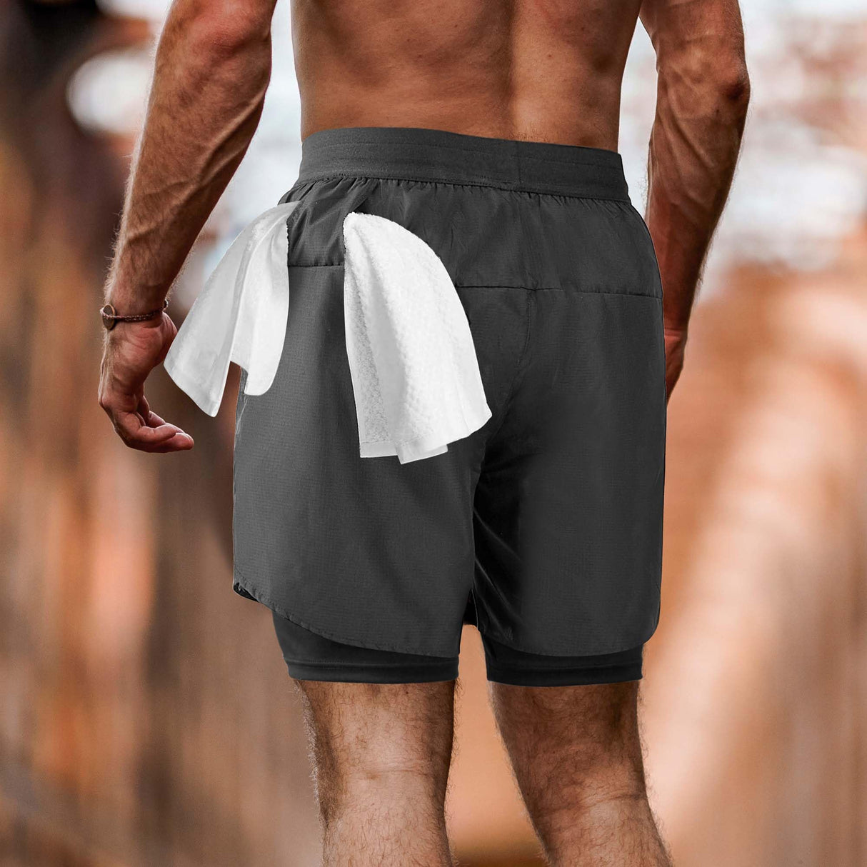 NIMOJIRO Men's 2 in 1 Running Shorts Workout Athletic Shorts Outdoor Sports with Liner Lightweight Training Yoga Gym Shorts with Phone Pockets Dark Gray