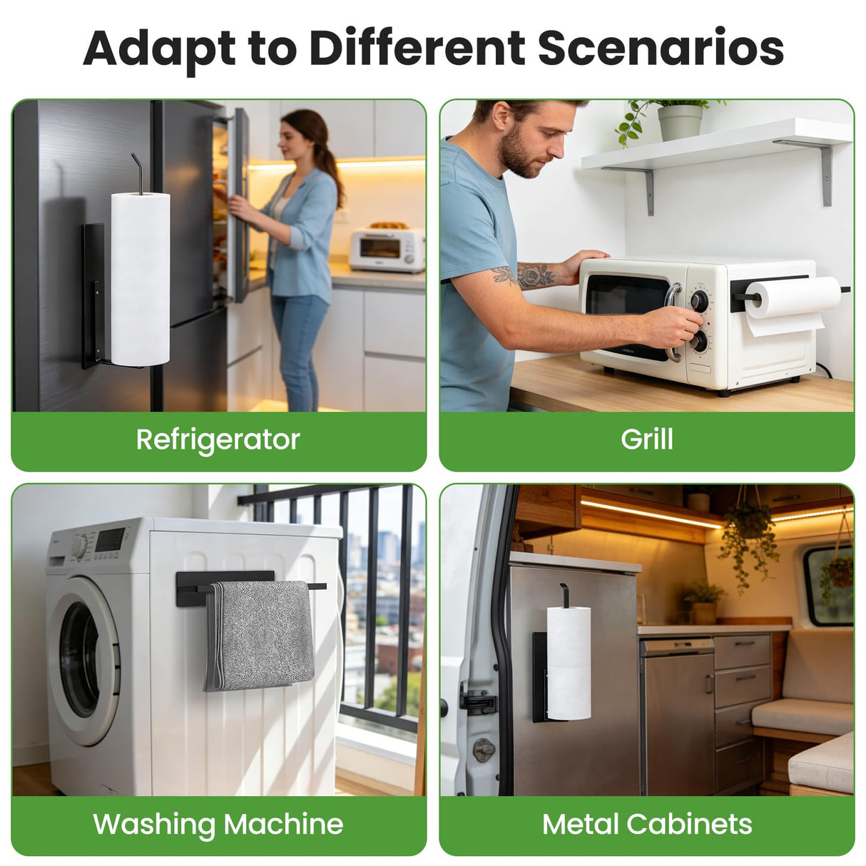 Paper Towel Holder, Magnetic Paper Towel Holder for Fridge, Toilet Paper Roll Holder Magnet Towel Rack Wall Mount Fridge Organizer for Paper Towels Rolls Bathroom Pantry RV Kitchen Storage