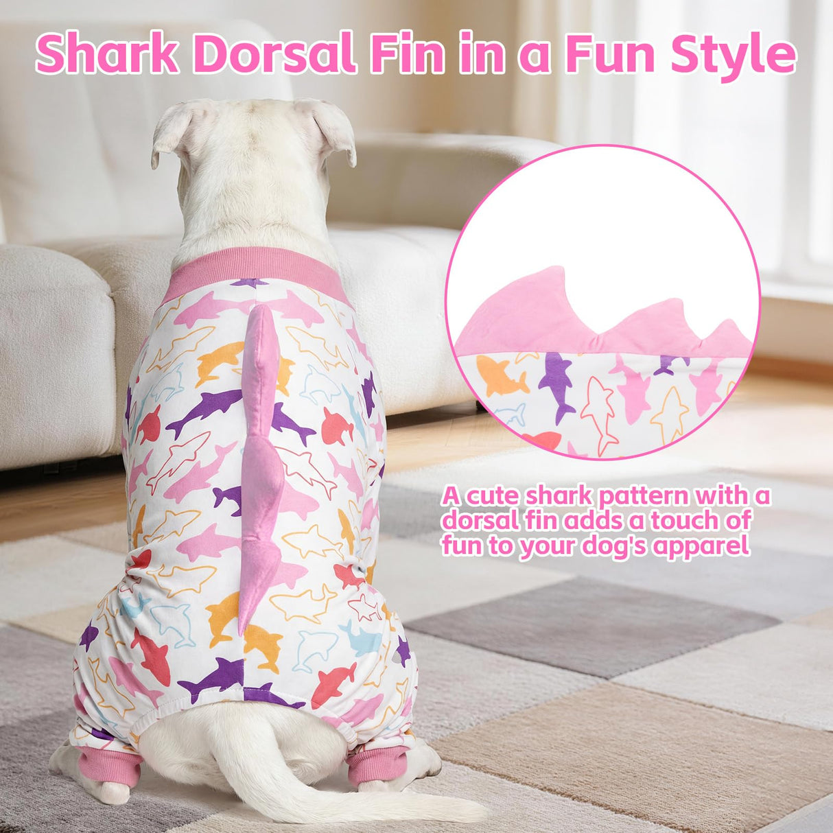 UNIPUP Shark Costume Dog Pajamas Large Size, Big Dog Onesie Clothes, Anti Shedding and Licking, Post Surgery Recovery Pet Pjs, Ultra-Soft and 4-Way Stretch Pet Pajamas U-COSPSY05L