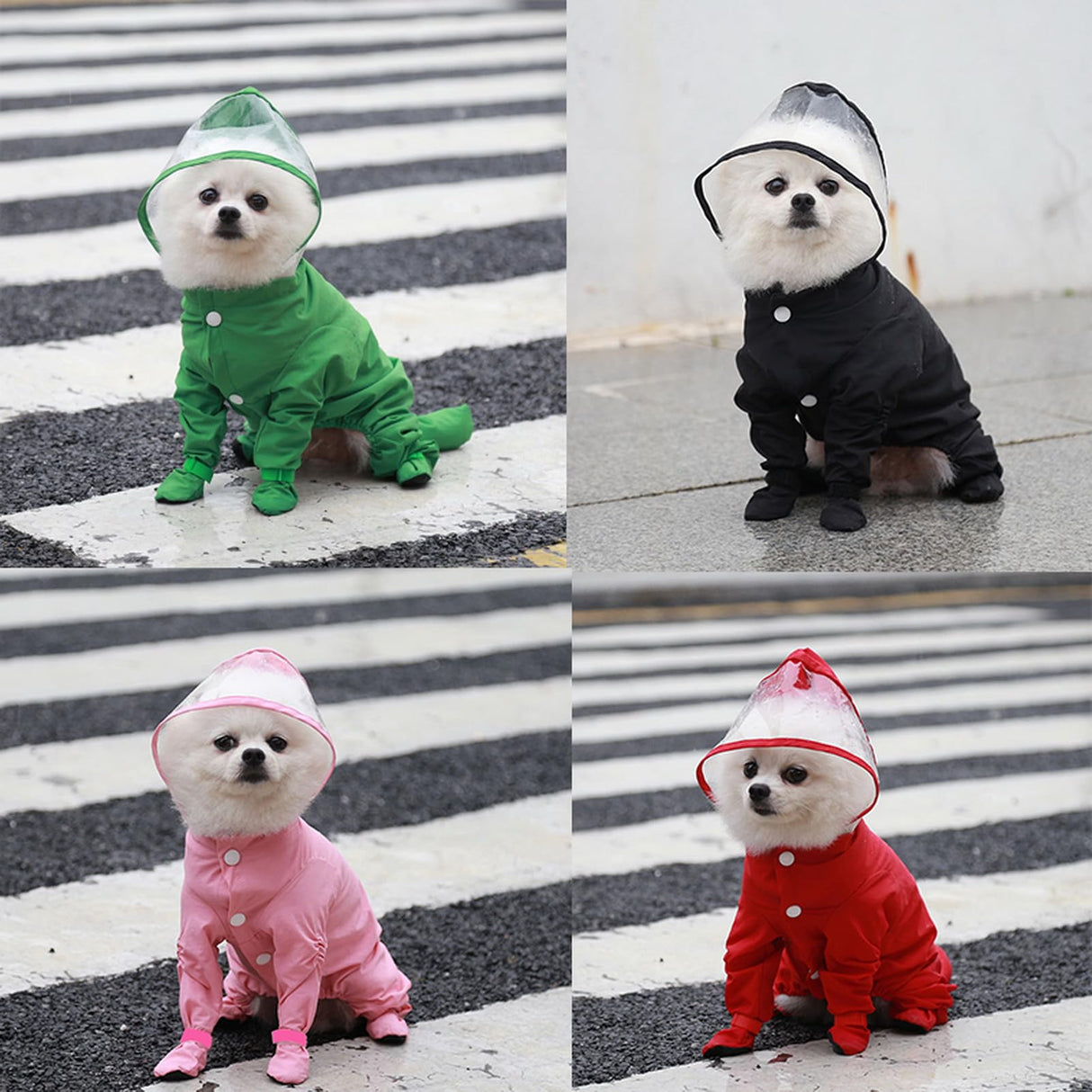 SMALLLEE_LUCKY_STORE Cute Raincoat for Small Dogs with Hood and Boots Detachable Tail Puppy Botton Down Rain Jacket Full Boby 4 Leg Jumpsuit Waterproof Lightweight Clothes,Pink,S