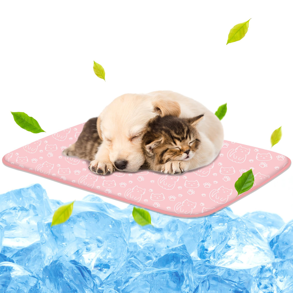 NWK Pack of 4 Pet Cooling Mat - Ice Silk Cooling Mat for Dogs & Cats Portable & Washable Pet Cooling Blanket, Car Seats, Beds for Summer (4pcs, Pink Cat, 27’’ X 20’’ X 0.3)