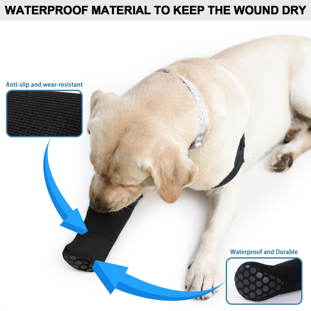 yrenoer Dog Recovery Socks - Waterproof Paw Protectors with Non-Slip Sole | Post-Surgery Boots for Wound Protection | Anti-Licking Sleeves for Dogs (Black, 4XL_Right)