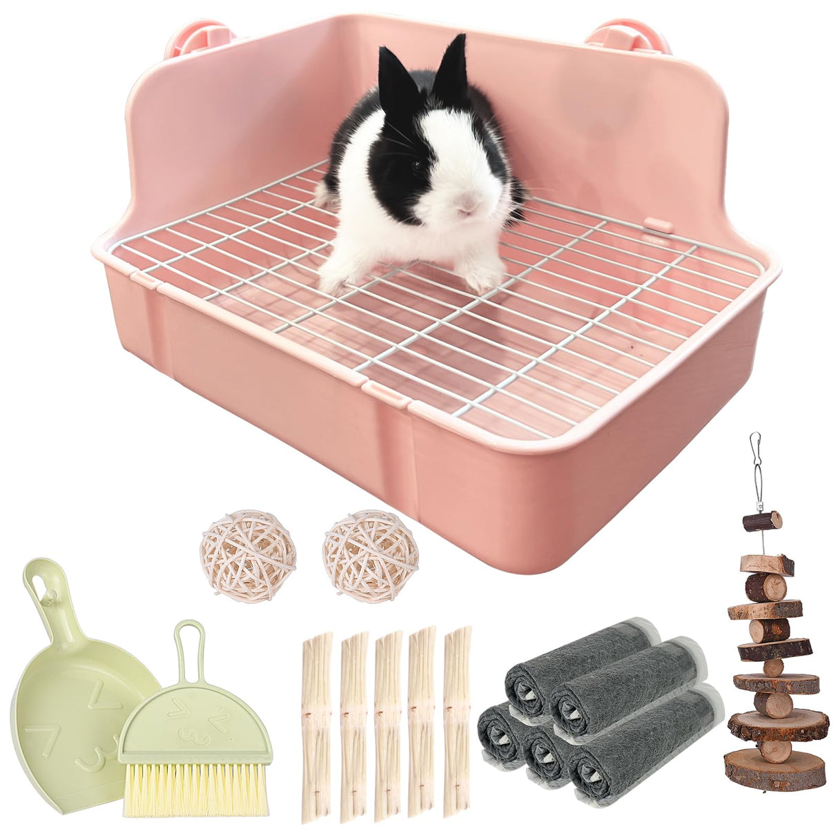 RUBYHOME Rabbit Litter Box Bunny Litter Box Guinea Pig Potty Trainer Corner Bedding Pet Potty Pan for Rabbit Guinea Pig Ferret Small Animal Cage Accessories