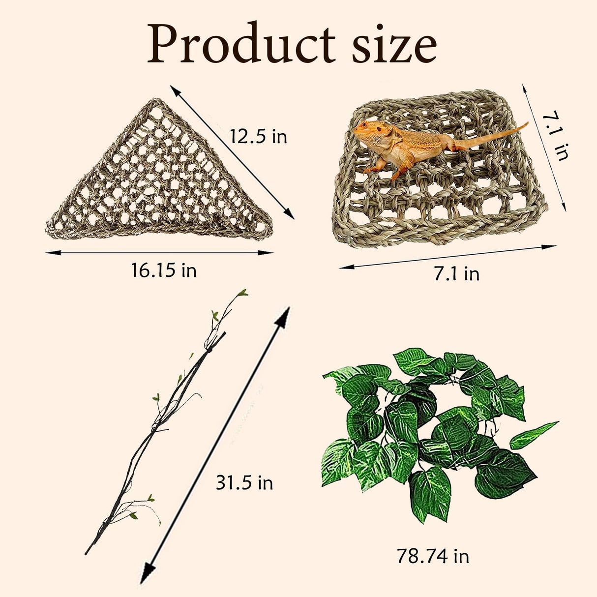 MUYG Tank Accessories for Bearded Dragon Include Resin Classical Castle Reptile Hammocks Climb Habitat Hanging Jungle Vines Flexible Leaves Climbing Decor for Chameleon Lizard Gecko Spider(6 PCS)