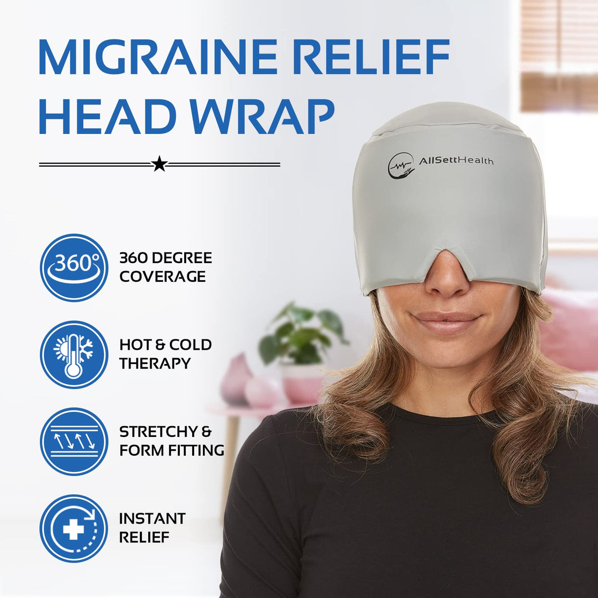 2 Pack Migraine Relief Ice Head Wrap Headache and Migraine Hat | Cold Gel Head Ice Pack with Face and Eye Mask Compress for Cooling Migraine Relief - Tension Headache Relief, Sinus Pressure Relief