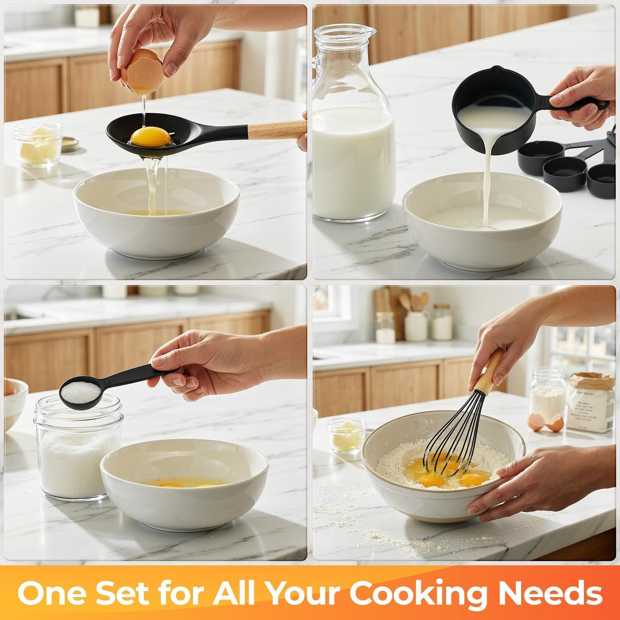 Kitchen Utensils Set - 33 PCS, Heat-Resistant Silicone Cooking Utensils Set with Wooden Handle, BPA-Free Kitchen Gadgets Spatula Sets with Holder for Nonstick Cookware (Black)